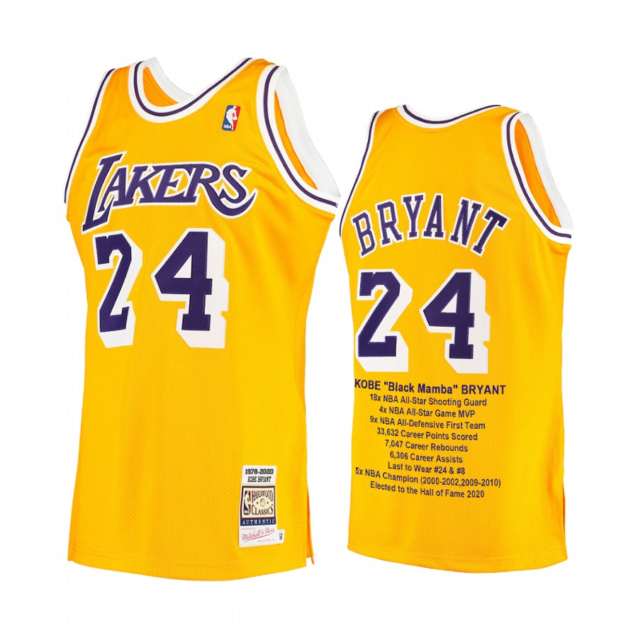 Kobe Bryant 1st Anniversary Career Honor Gold Jersey Lakers Vintage