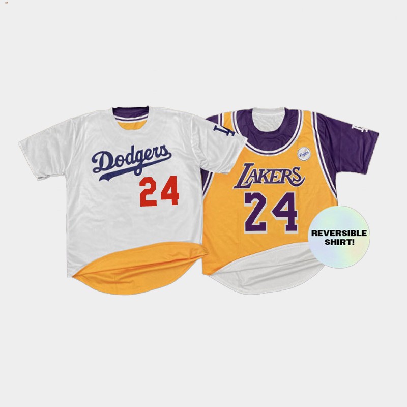Kobe Bryant LA Lakers/Dodgers Reversible Shirt jersey Lakers Night 8-24 Gold White