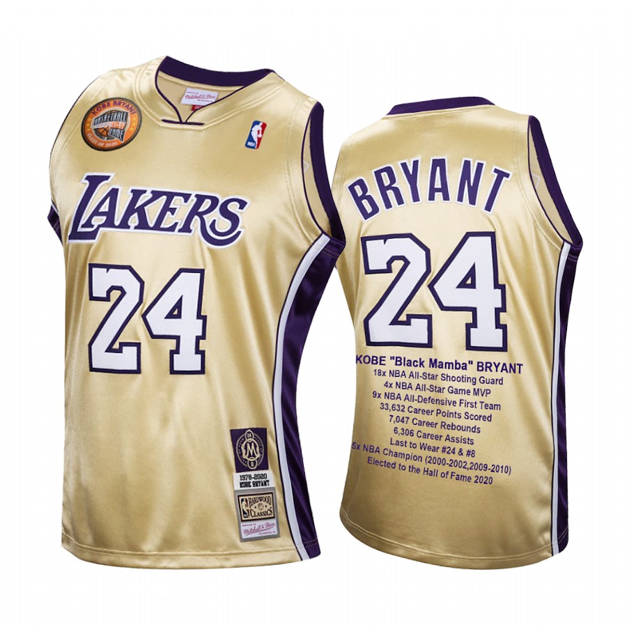 Kobe Bryant Lakers Gold 2020 Class Hall of Fame #24 Mamba Jersey