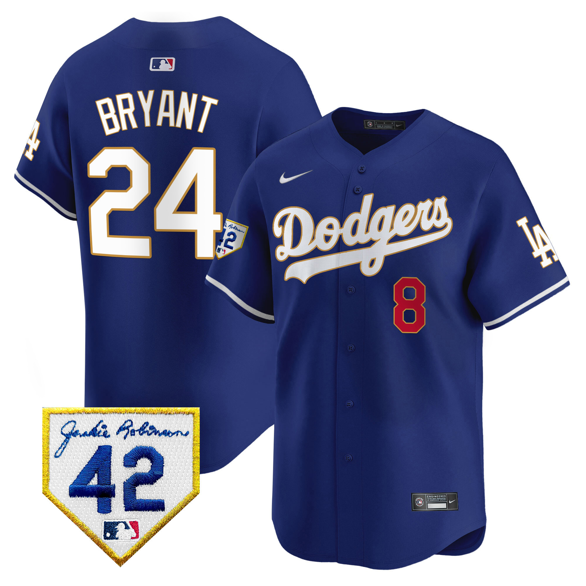 Kobe Bryant Men's Los Angeles Dodgers 2024 Jackie Robinson Patch Vapor Premier Limited Royal Jersey - All Stitched