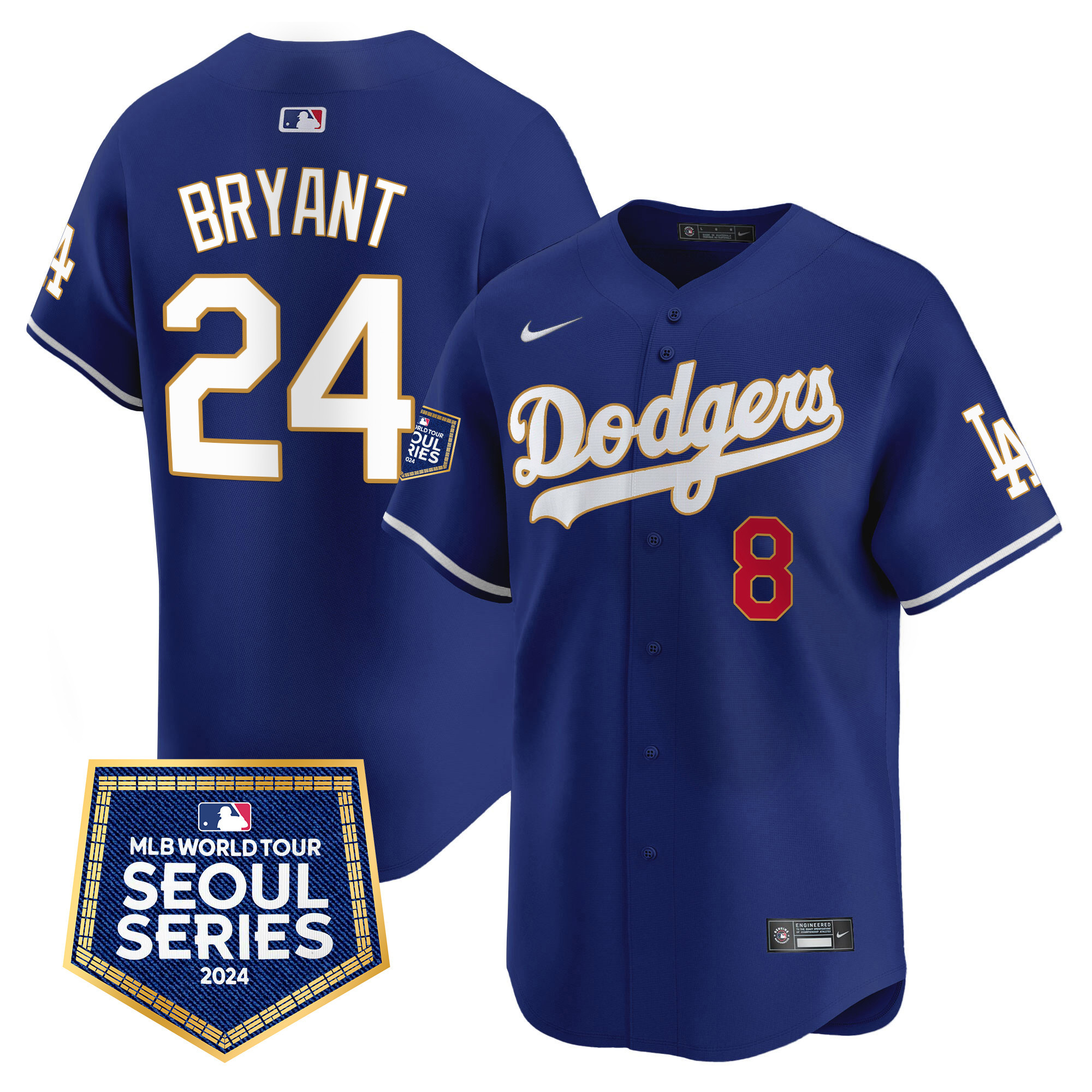 Kobe Bryant Men's Los Angeles Dodgers 2024 World Tour Seoul Series Patch Vapor Premier Limited Royal Jersey - All Stitched