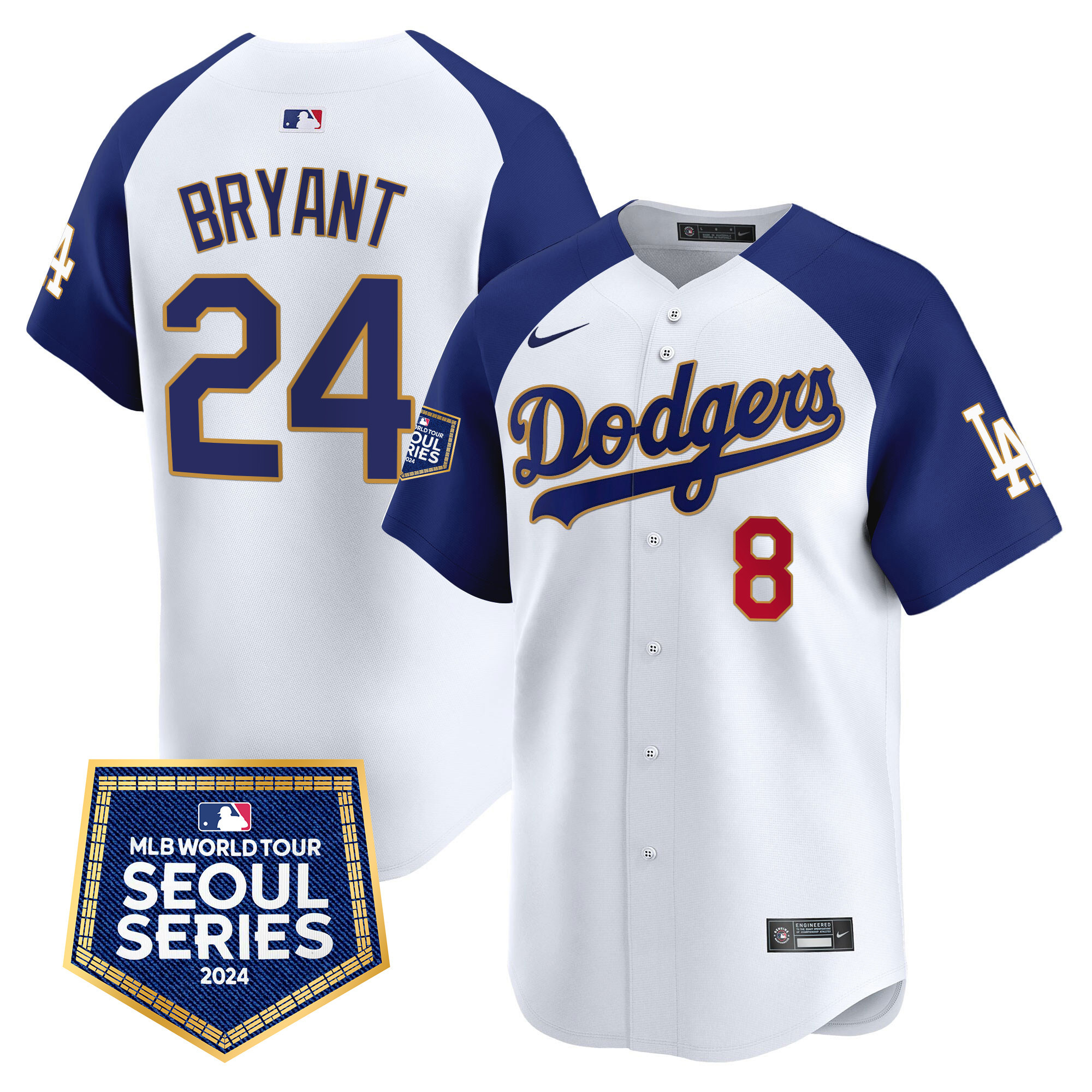 Kobe Bryant Men's Los Angeles Dodgers 2024 World Tour Seoul Series Patch Vapor Premier Limited White Alternate Jersey - All Stitched