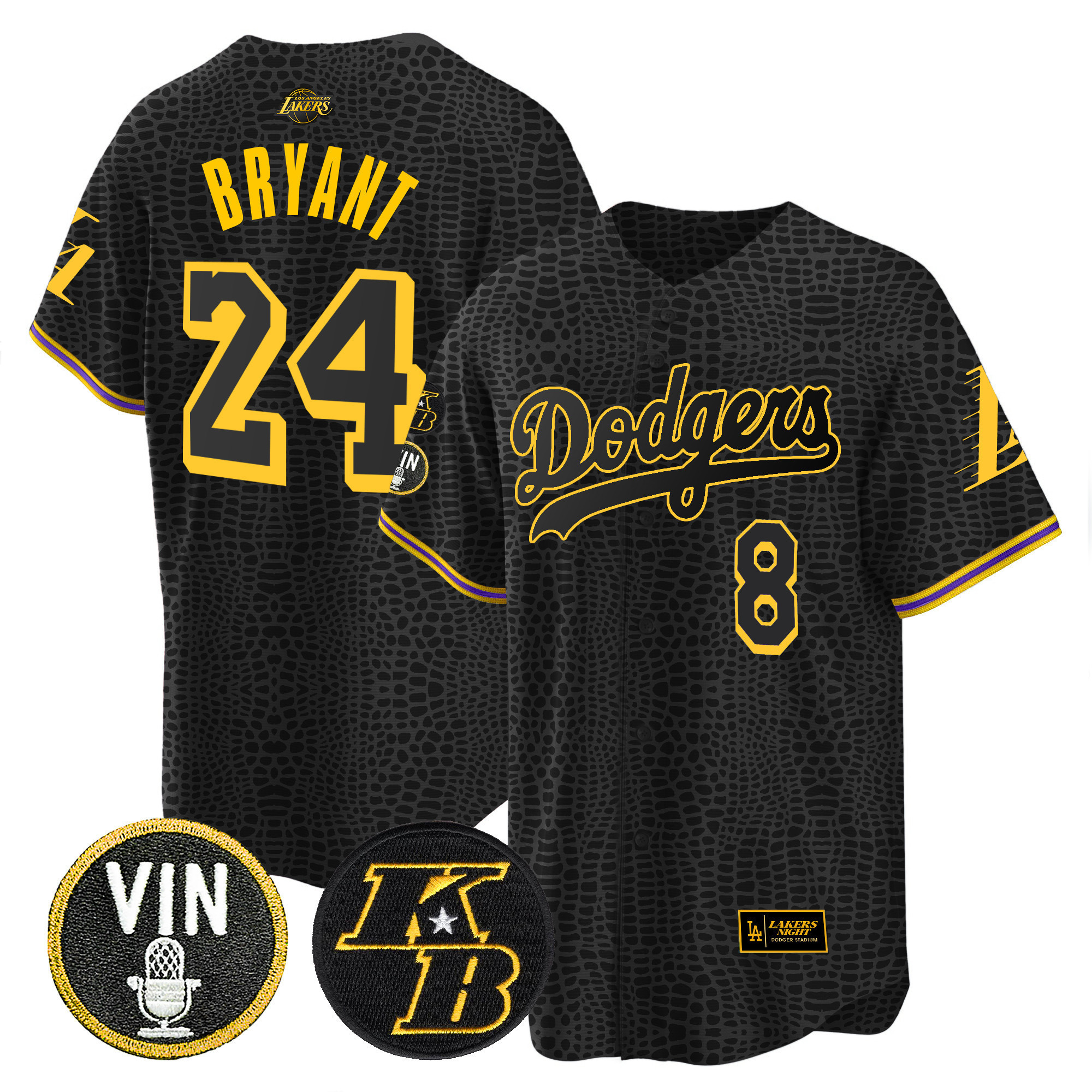 Kobe Bryant Men's Los Angeles Dodgers Bryant & Vin Patch Cool Base Mamba Jersey - All Stitched