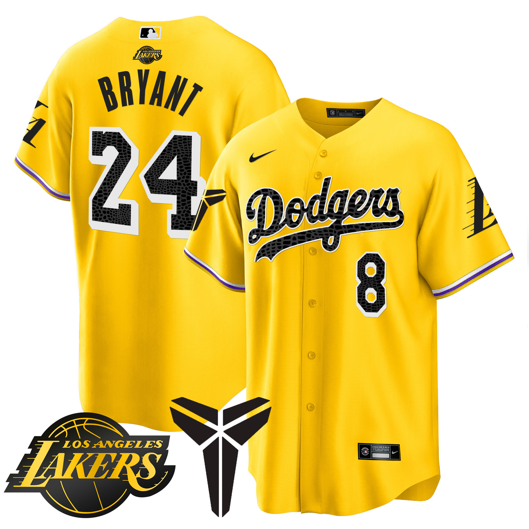 Kobe Bryant Men's Los Angeles Dodgers Cool Base Mamba V2 Gold Jersey - All Stitched