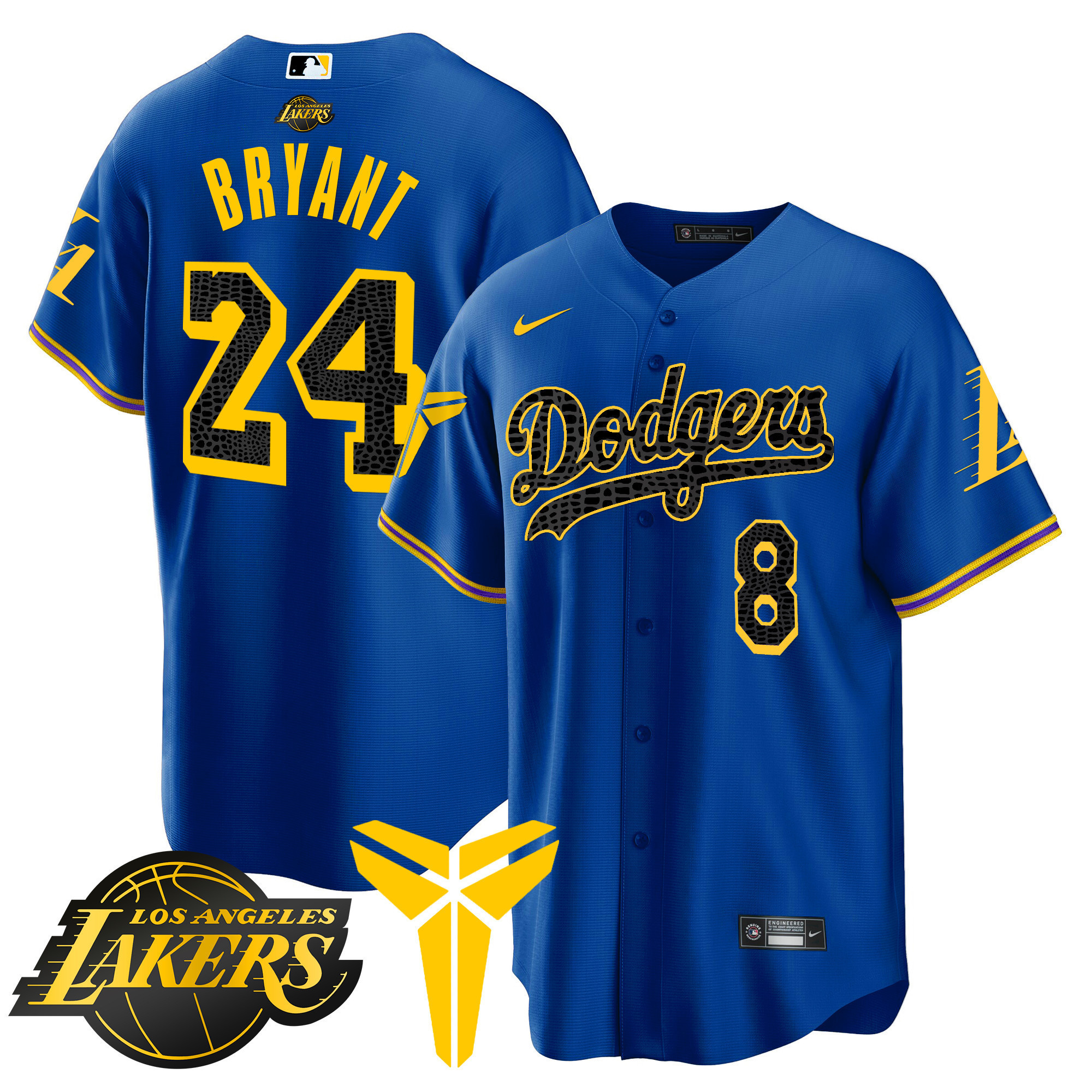 Kobe Bryant Men's Los Angeles Dodgers Cool Base Mamba V2 Royal Jersey - All Stitched