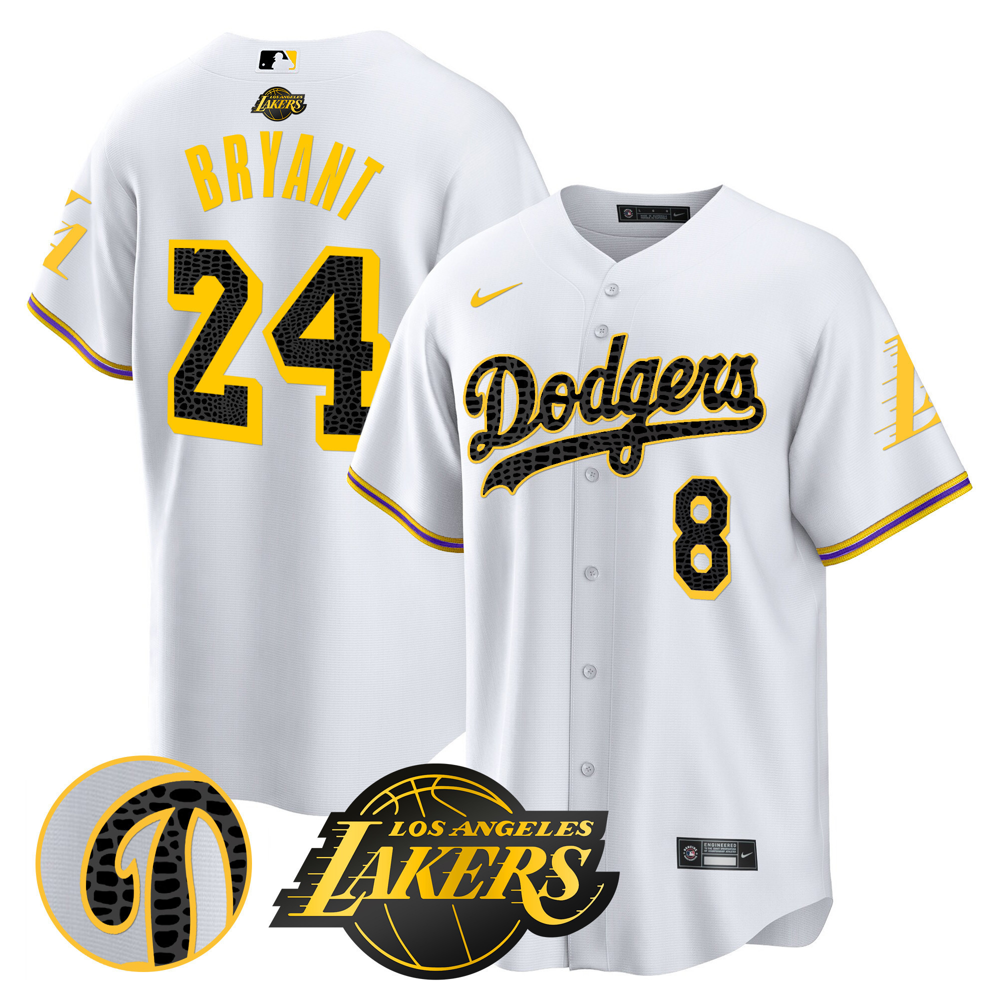 Kobe Bryant Men's Los Angeles Dodgers Cool Base Mamba White Jersey - All Stitched