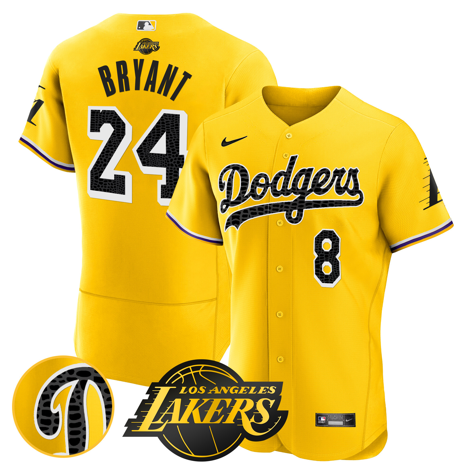 Kobe Bryant Men's Los Angeles Dodgers Flex Base Mamba Gold Jersey - All Stitched