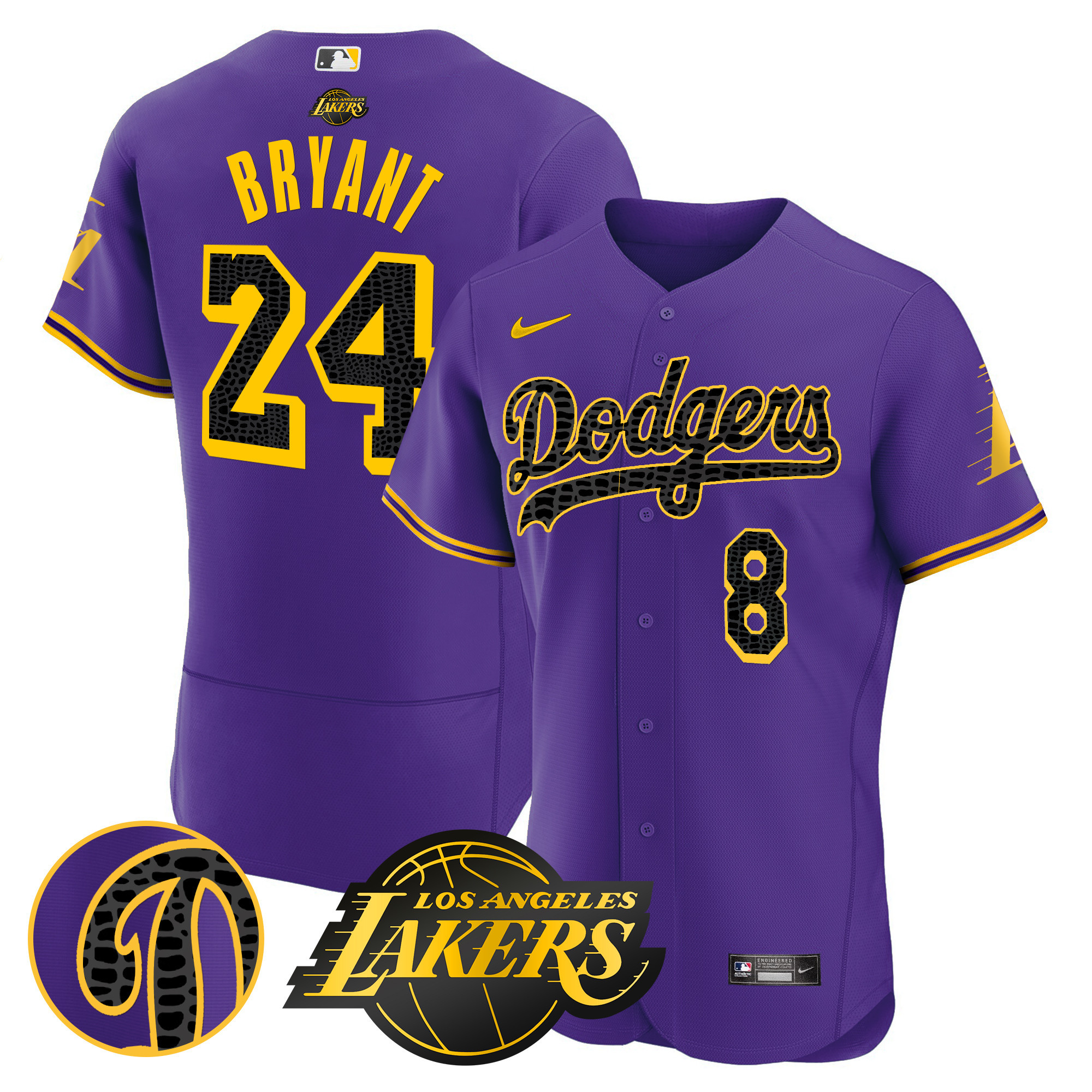 Kobe Bryant Men's Los Angeles Dodgers Flex Base Mamba Purple Jersey - All Stitched