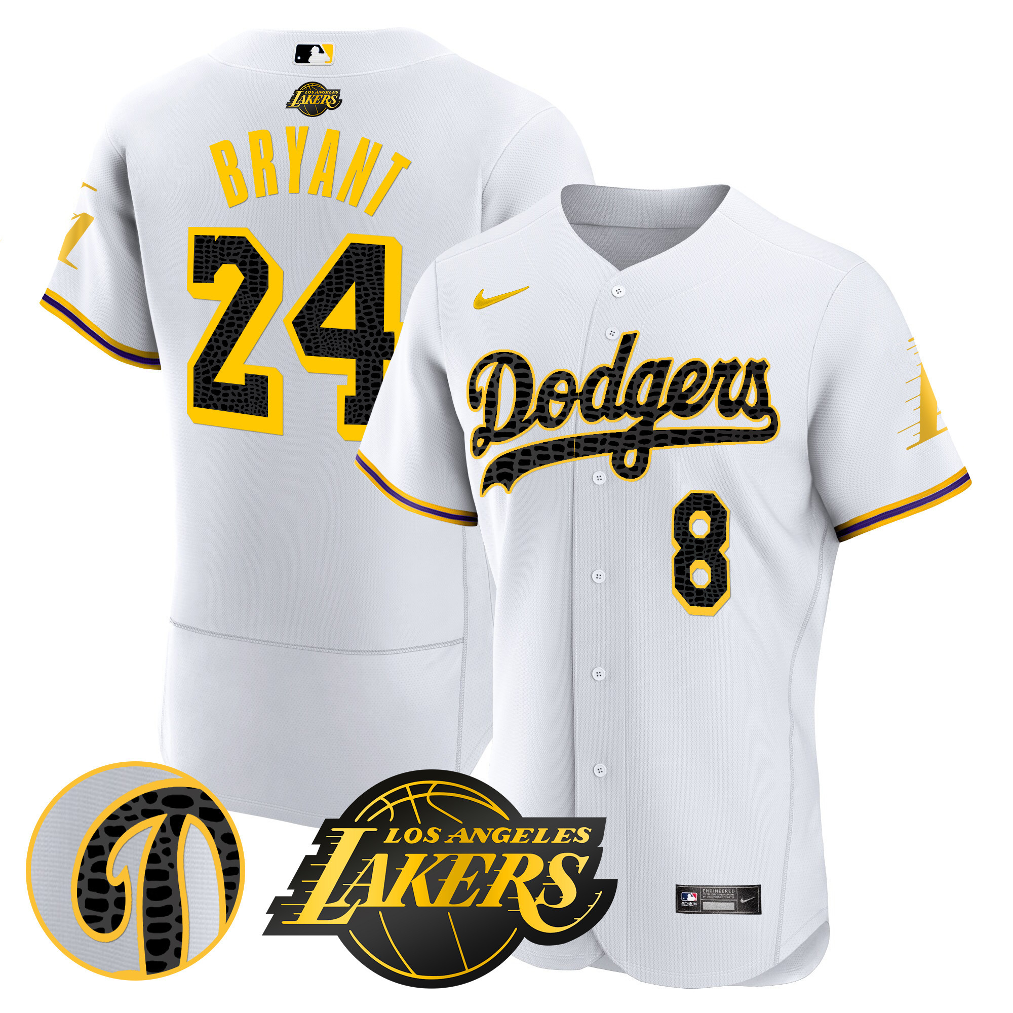 Kobe Bryant Men's Los Angeles Dodgers Flex Base Mamba White Jersey - All Stitched