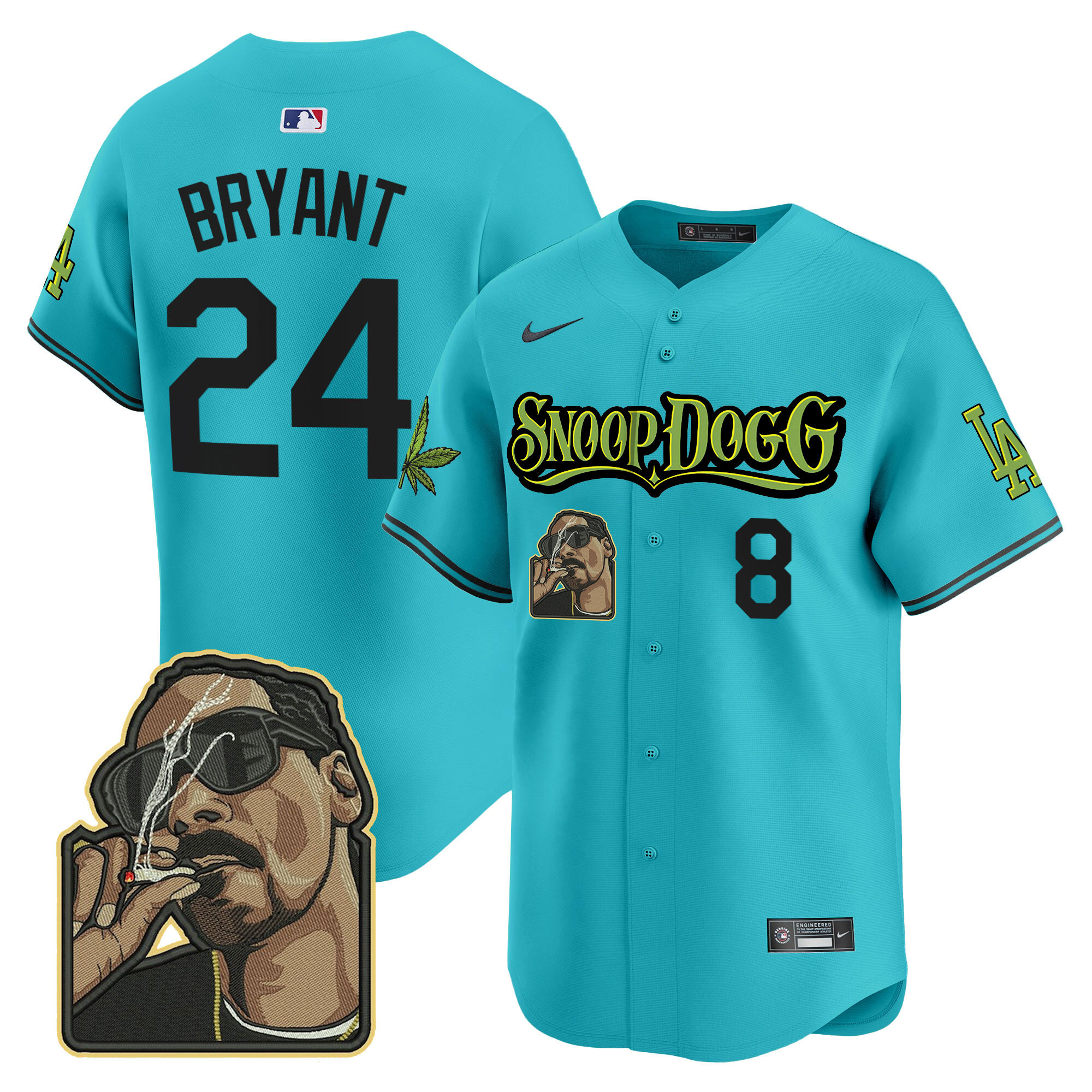 Kobe Bryant Men's Los Angeles Dodgers Snoop Dogg Vapor Premier Limited Aqua Jersey - All Stitched