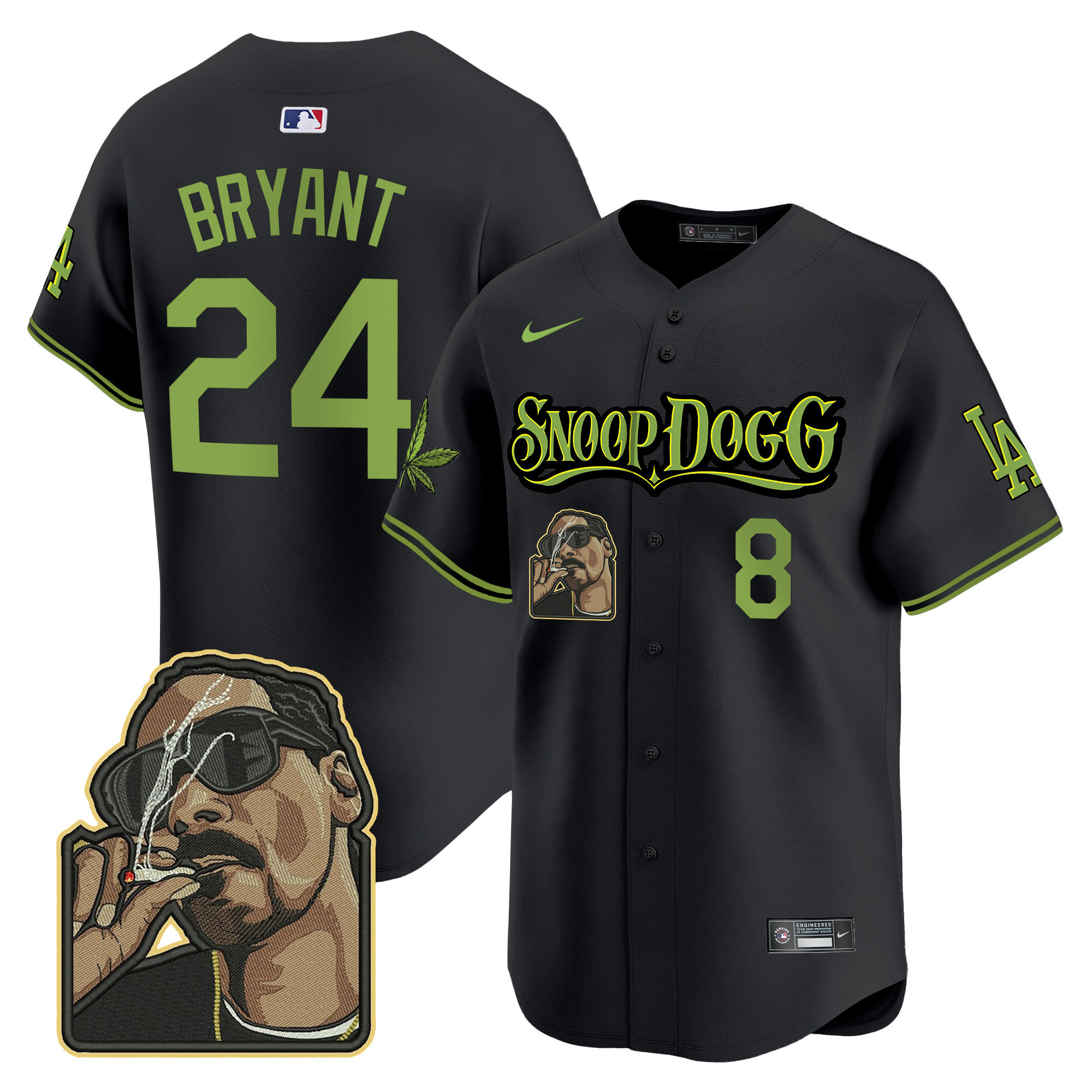 Kobe Bryant Men's Los Angeles Dodgers Snoop Dogg Vapor Premier Limited Black Jersey - All Stitched