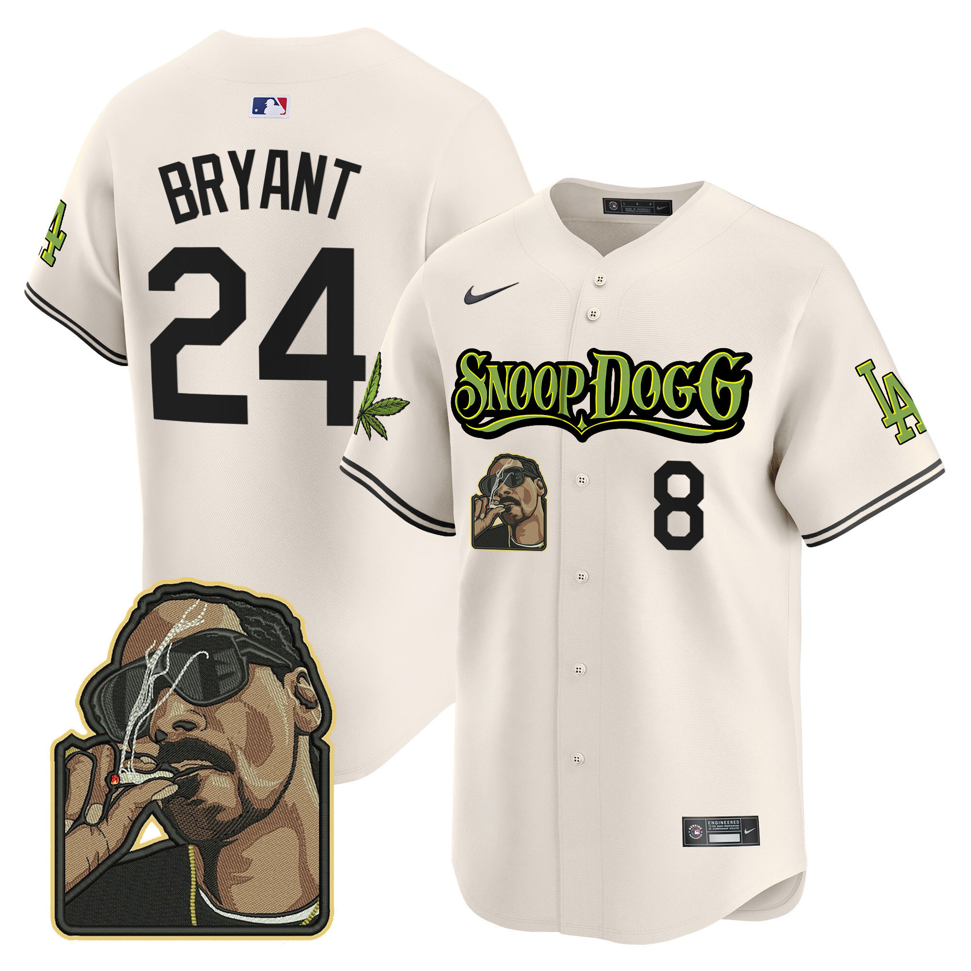 Kobe Bryant Men's Los Angeles Dodgers Snoop Dogg Vapor Premier Limited Cream Jersey - All Stitched