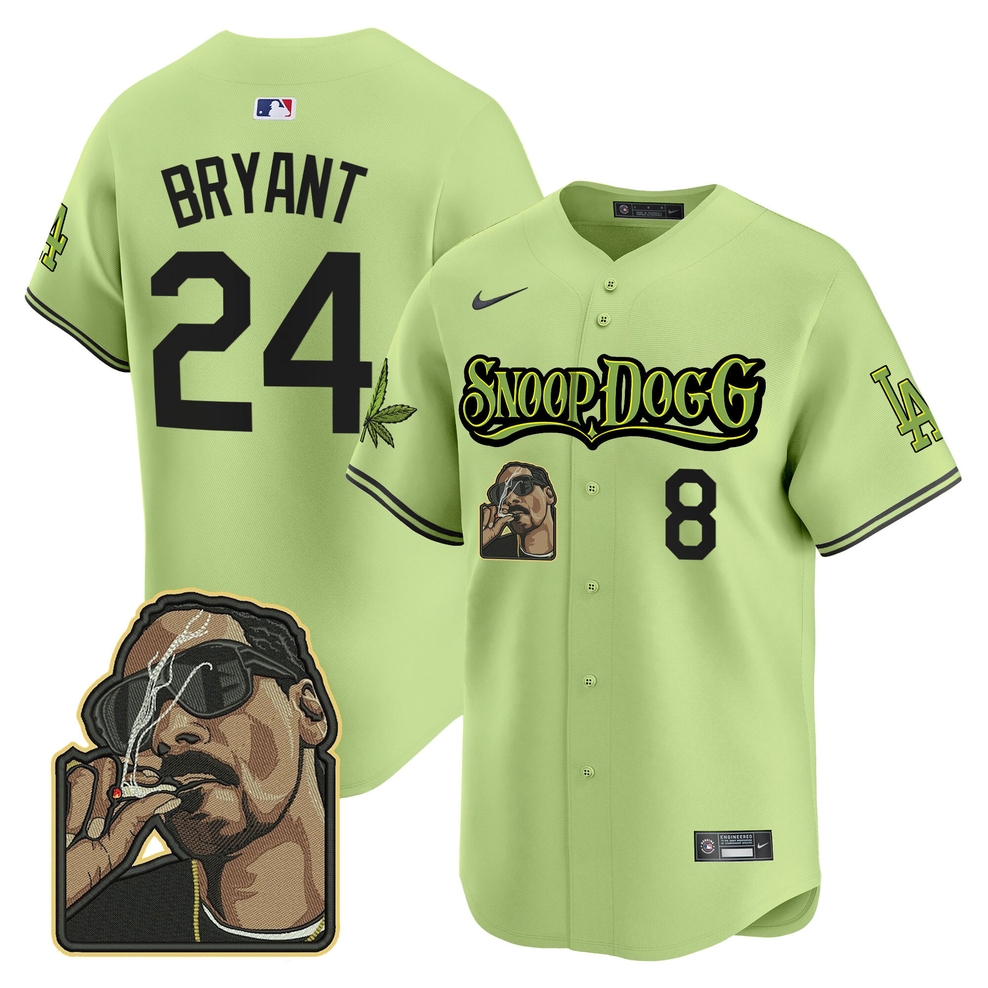 Kobe Bryant Men's Los Angeles Dodgers Snoop Dogg Vapor Premier Limited Light Green Jersey - All Stitched