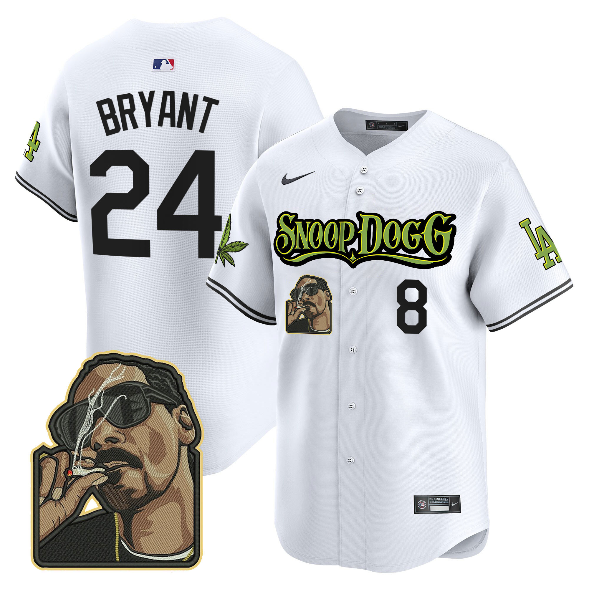 Kobe Bryant Men's Los Angeles Dodgers Snoop Dogg Vapor Premier Limited White Jersey - All Stitched