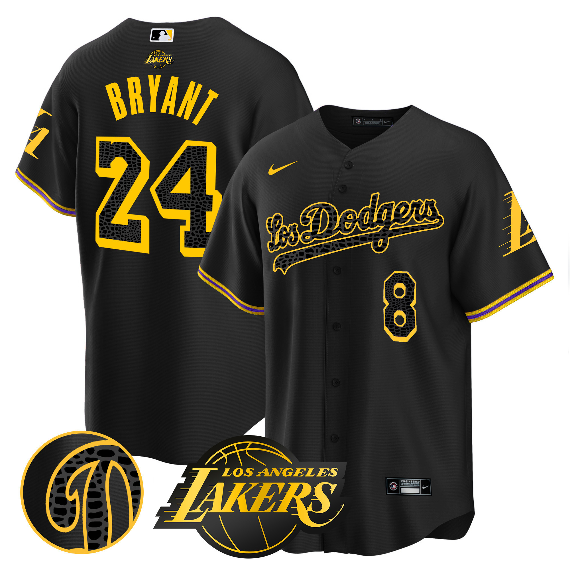 Kobe Bryant Men's Los Los Angeles Dodgers Cool Base Mamba Black Jersey - All Stitched