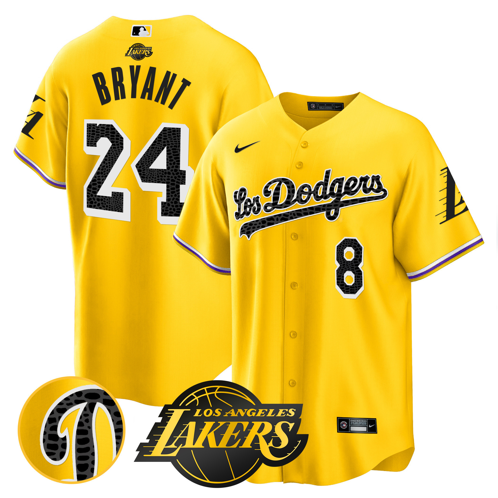 Kobe Bryant Men's Los Los Angeles Dodgers Cool Base Mamba Gold Jersey - All Stitched