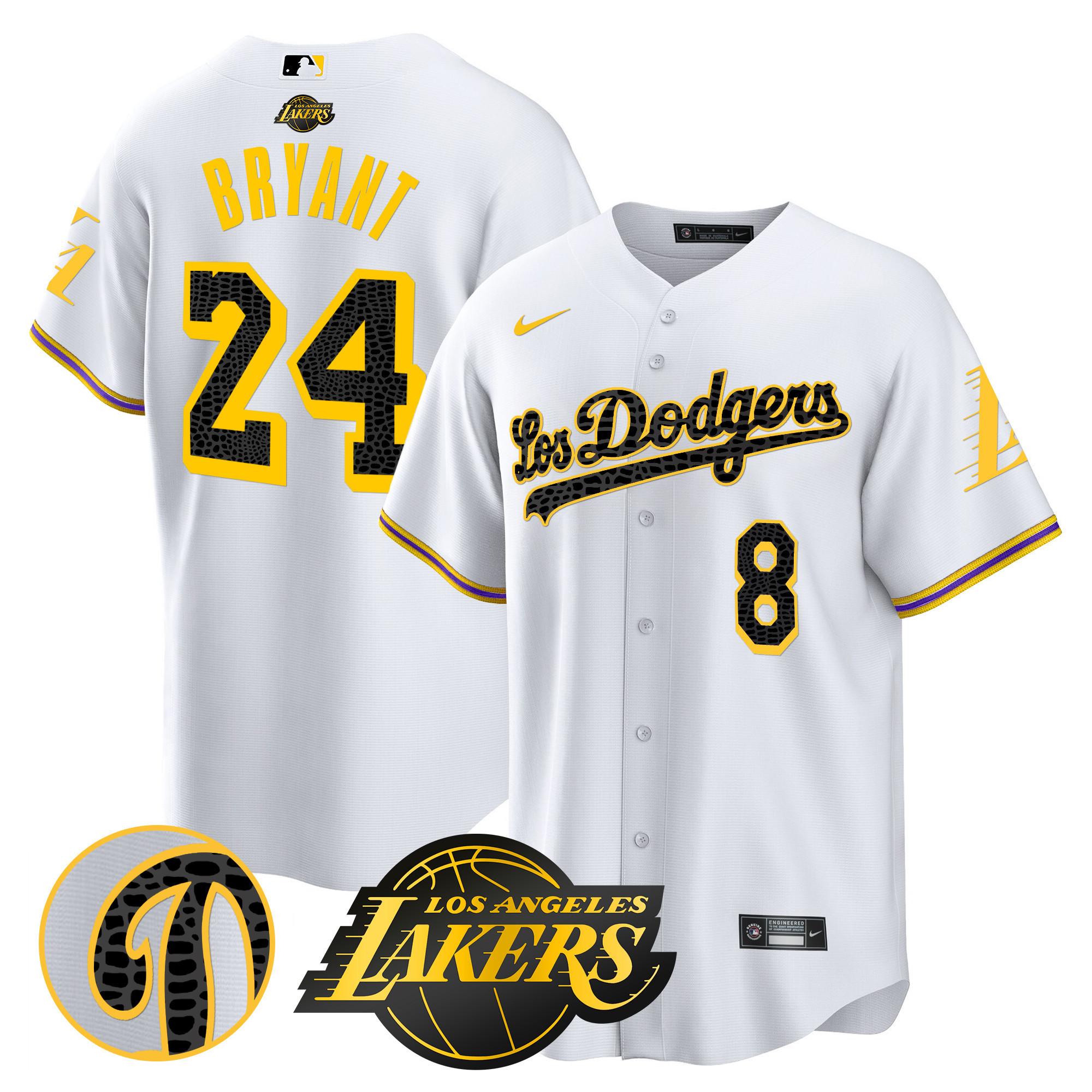 Kobe Bryant Men's Los Los Angeles Dodgers Cool Base Mamba White Jersey - All Stitched