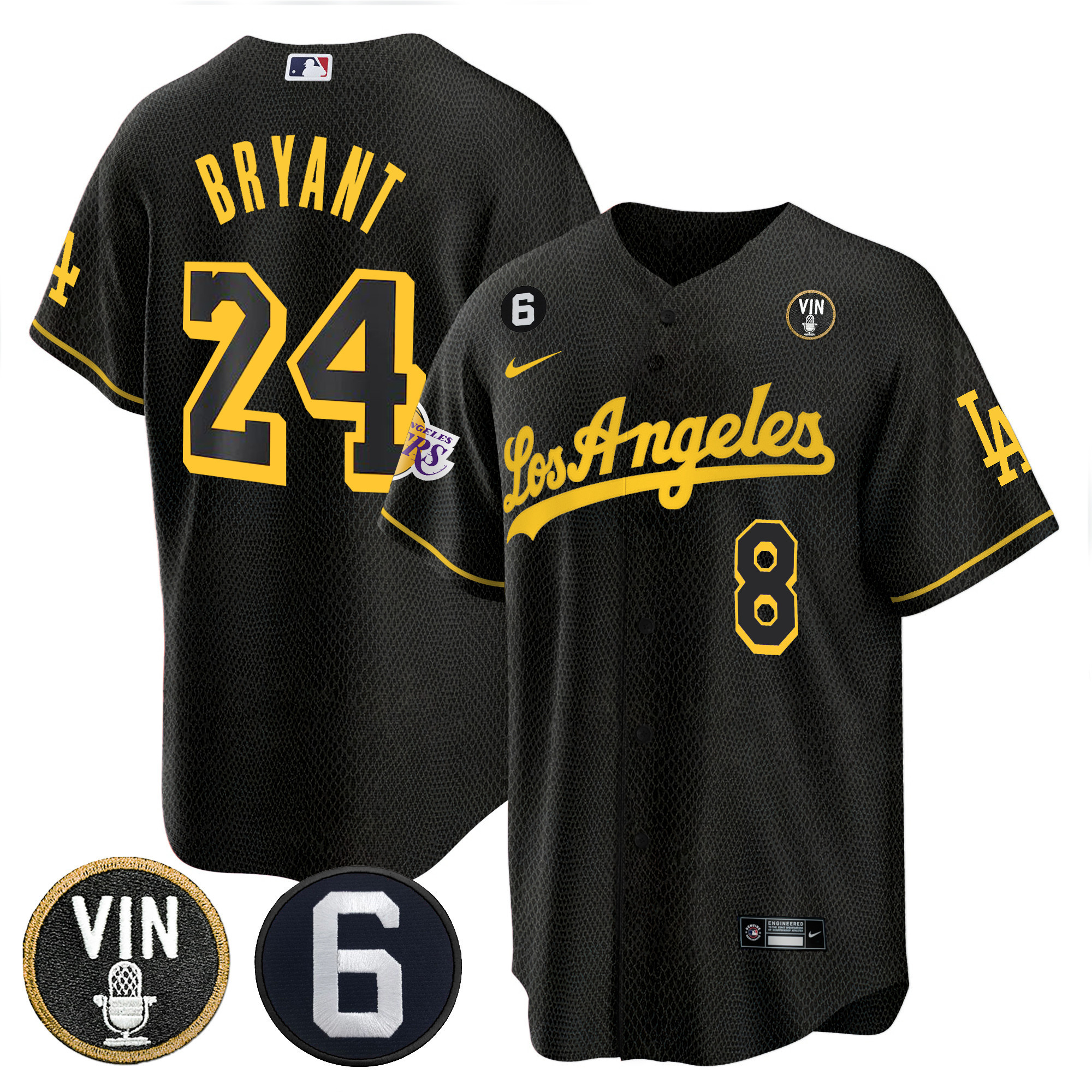 Kobe Bryant Men's Split Los Angeles Dodgers - Lakers Cool Base Black Mamba Jersey - All Stitched