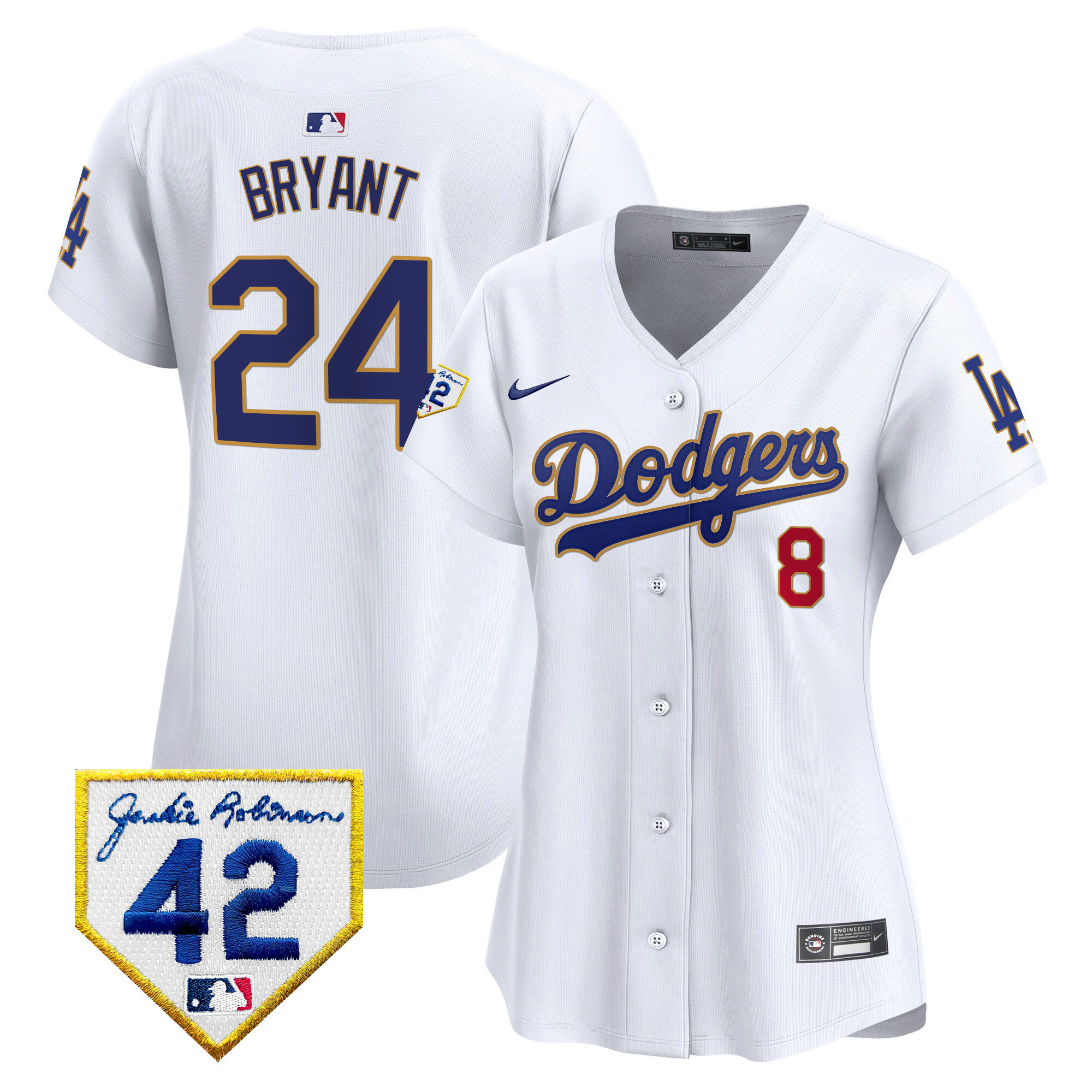 Kobe Bryant Women's Los Angeles Dodgers 2024 Jackie Robinson Patch Vapor Premier Limited White Jersey - All Stitched