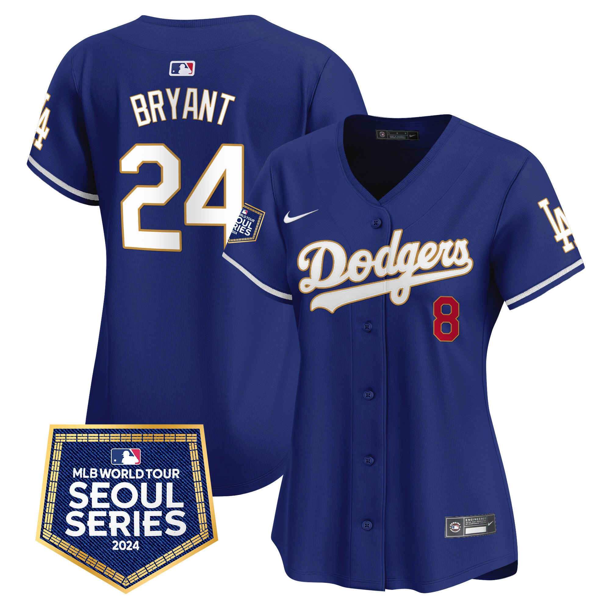 Kobe Bryant Women's Los Angeles Dodgers 2024 World Tour Seoul Series Patch Vapor Premier Limited Royal Jersey - All Stitched