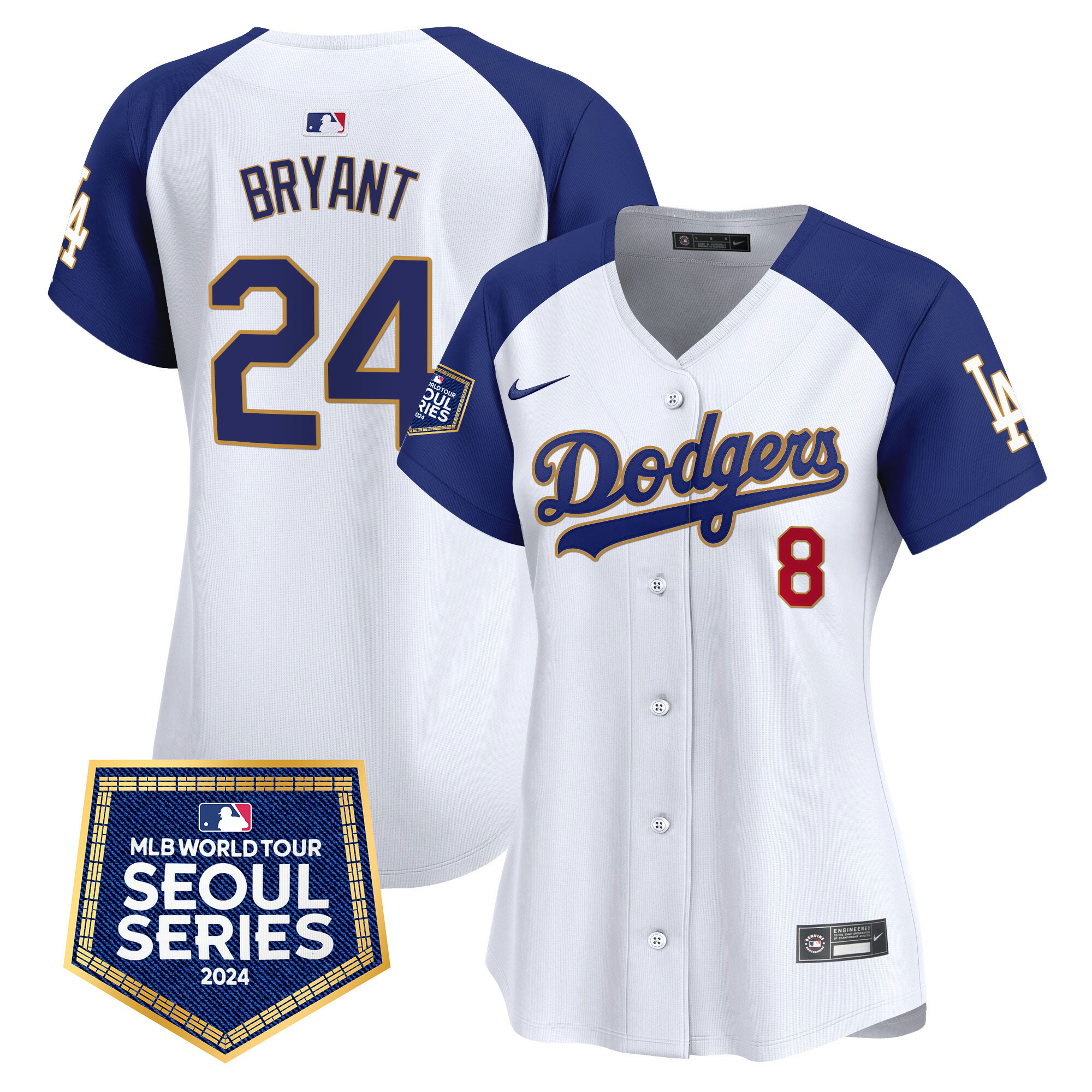 Kobe Bryant Women's Los Angeles Dodgers 2024 World Tour Seoul Series Patch Vapor Premier Limited White Alternate Jersey - All Stitched