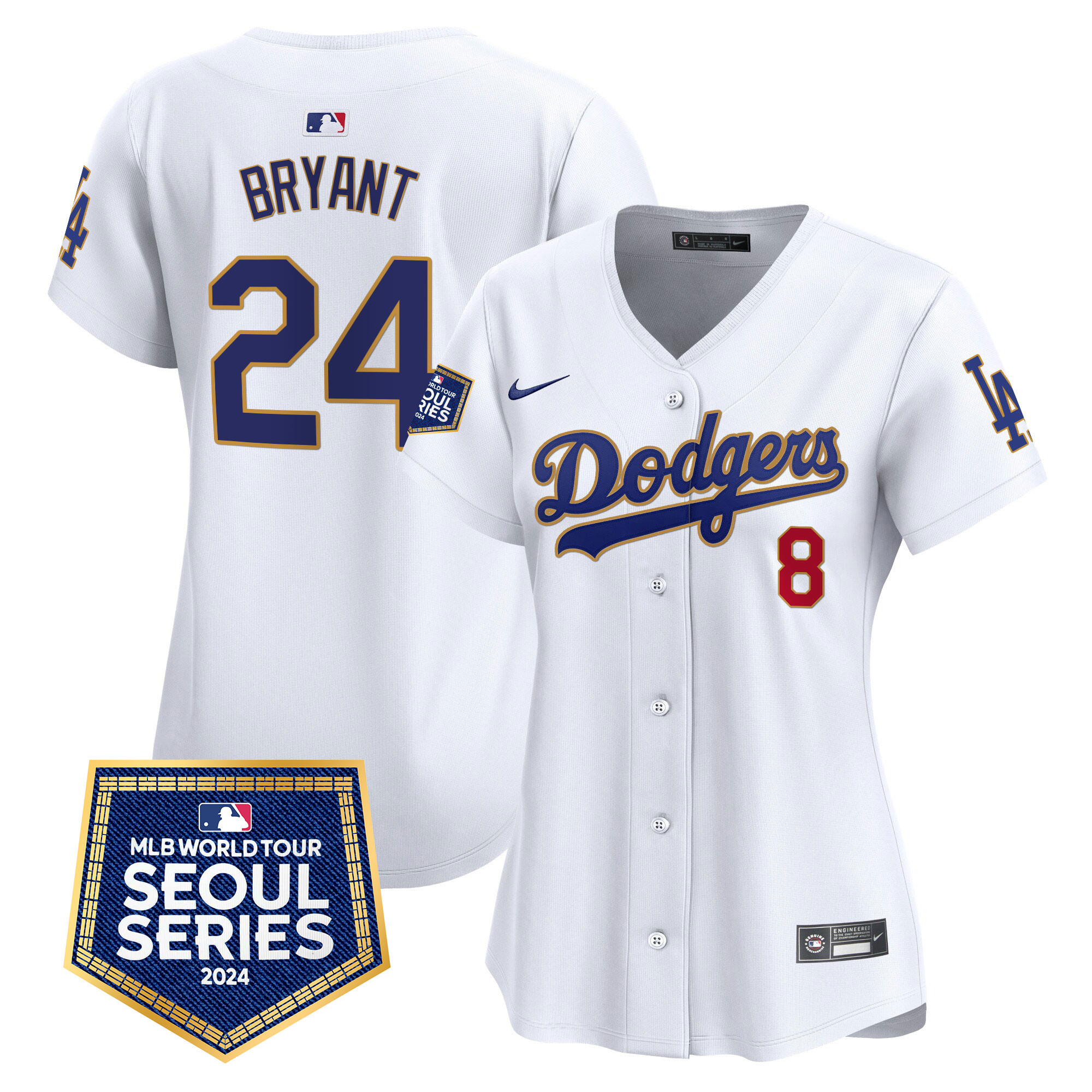 Kobe Bryant Women's Los Angeles Dodgers 2024 World Tour Seoul Series Patch Vapor Premier Limited White Jersey - All Stitched