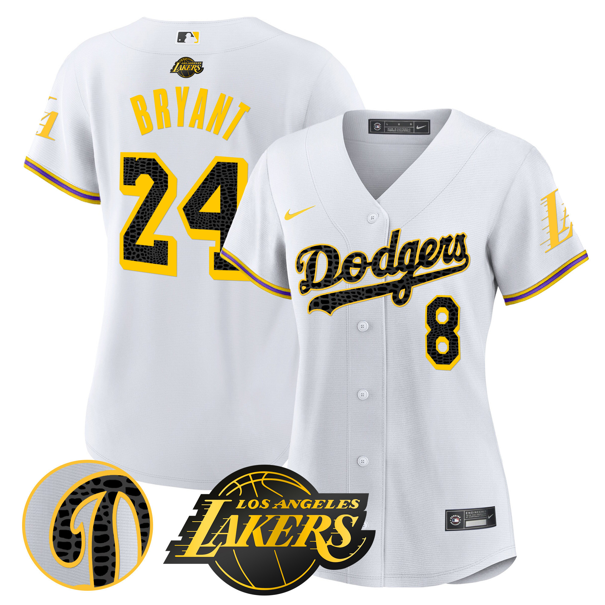 Kobe Bryant Women's Los Angeles Dodgers Cool Base Mamba White Jersey - All Stitched