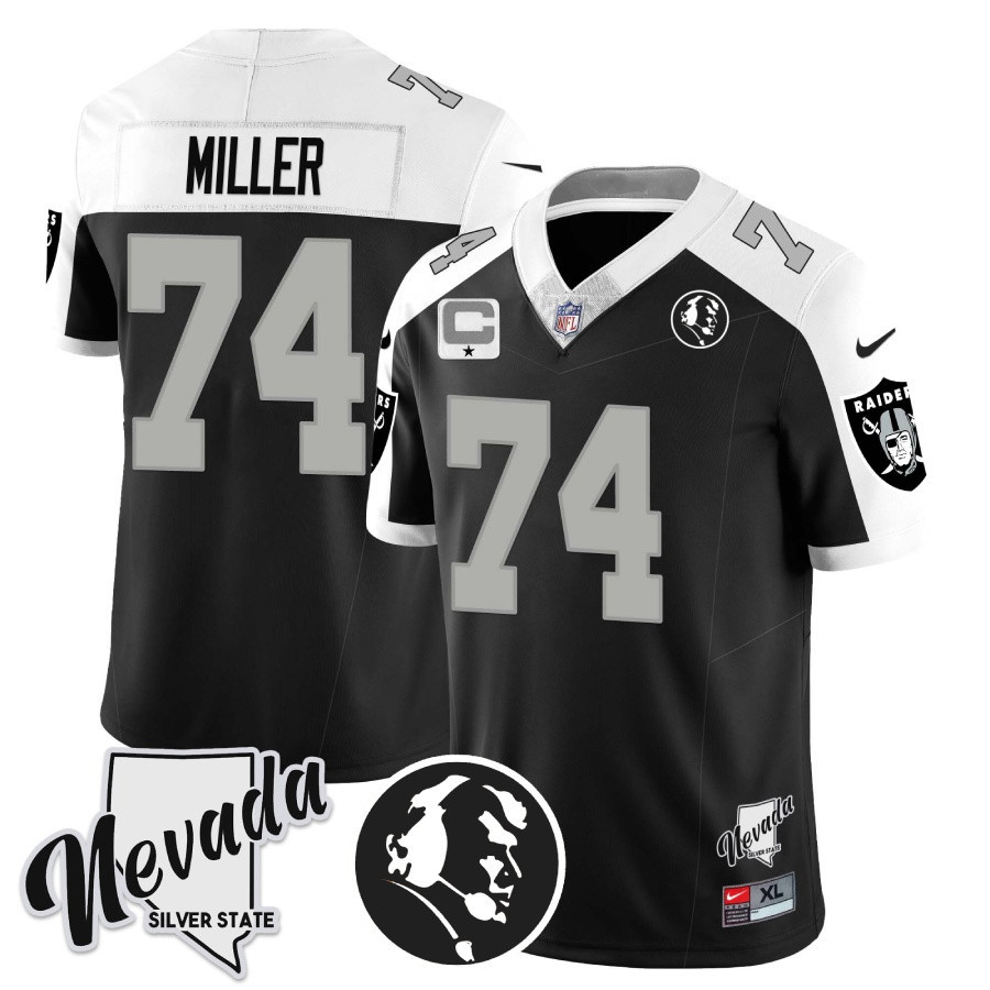 Kolton Miller Men's Las Vegas Raiders John Madden Honoring & Nevada Silver State Patch Vapor Alternate Jersey - All Stitched 