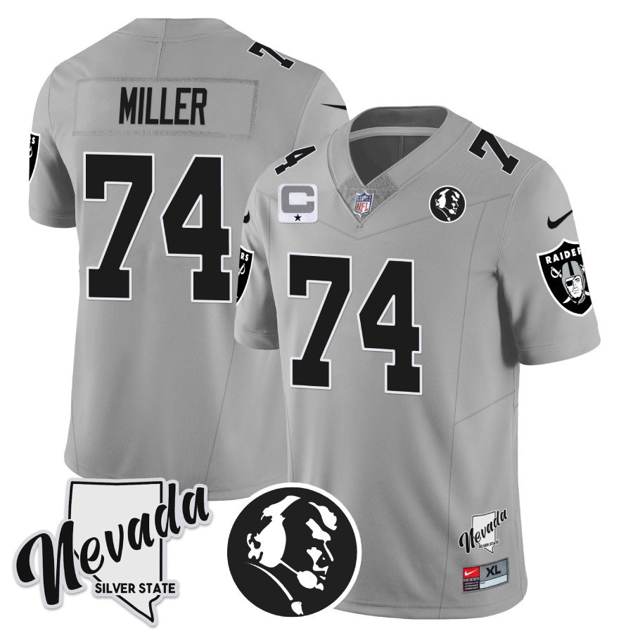 Kolton Miller Men's Las Vegas Raiders John Madden Honoring & Nevada Silver State Patch Vapor Silver Jersey - All Stitched