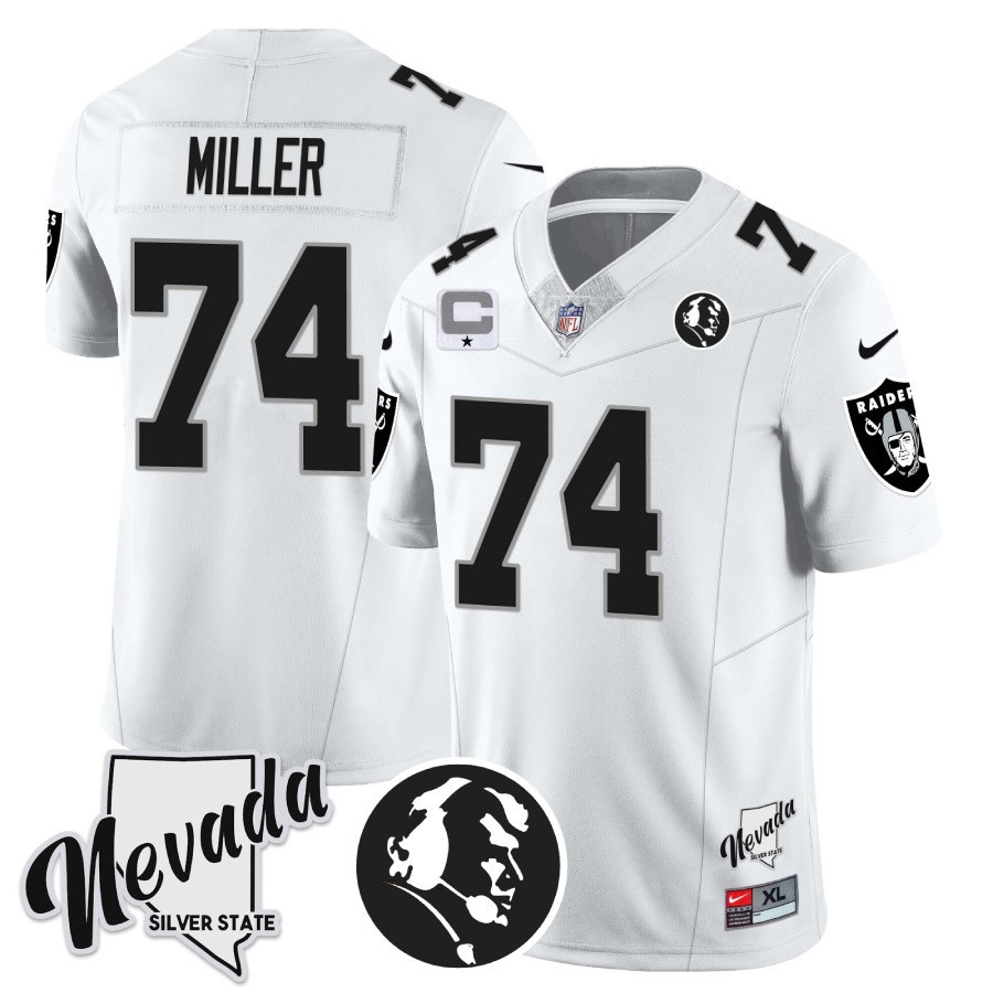 Kolton Miller Men's Las Vegas Raiders John Madden Honoring & Nevada Silver State Patch Vapor White Jersey - All Stitched 