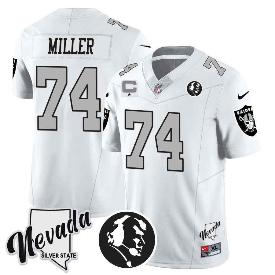 Kolton Miller Men's Las Vegas Raiders John Madden Honoring & Nevada Silver State Patch Vapor White Silver Jersey - All Stitched