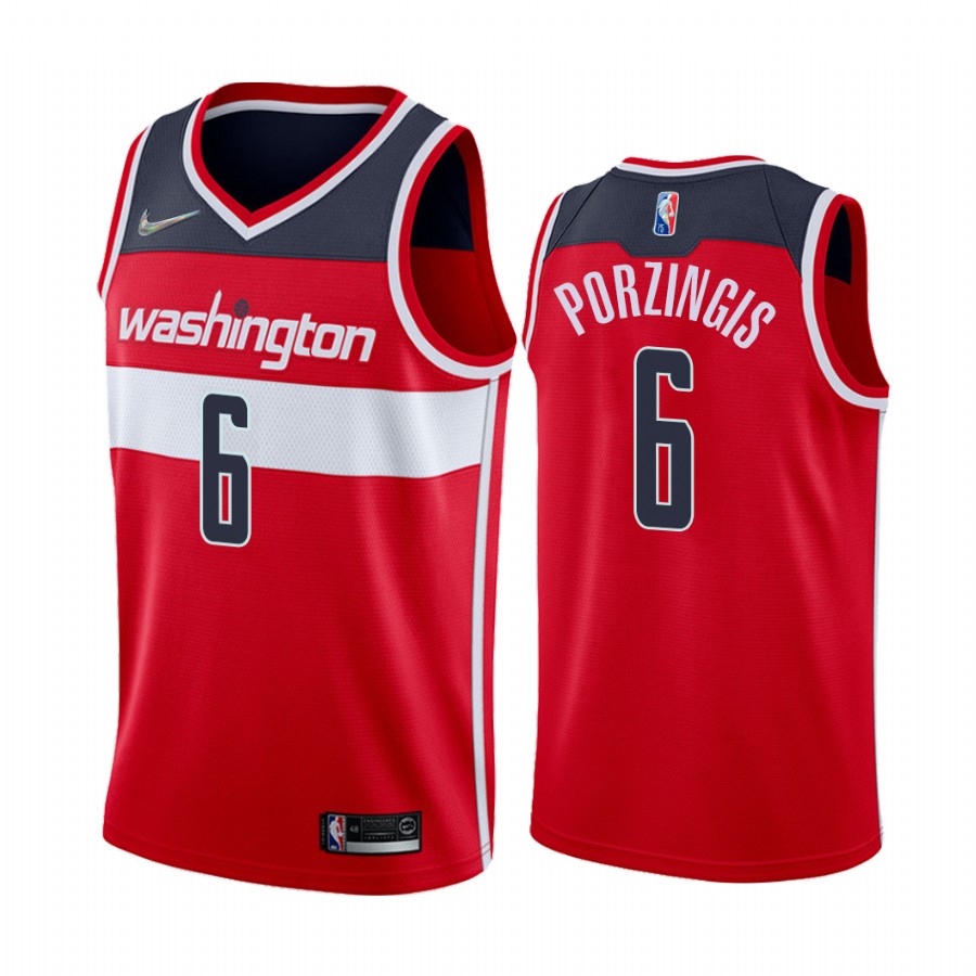 Kristaps Porzingis 2022 Washington Wizards Red #6 Icon Edition Jersey Diamond Badge