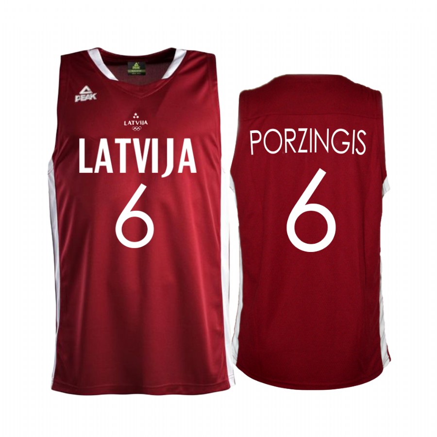 Kristaps Porzingis 3x3-Latvia #6 Red 2021 Tokyo Olymipcs First Gold Medal Jersey