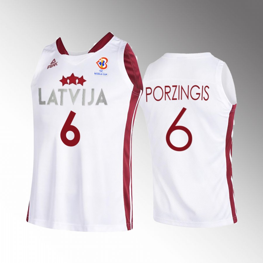 Kristaps Porzingis Latvia 2023 FIBA World Cup White Jersey Home #6
