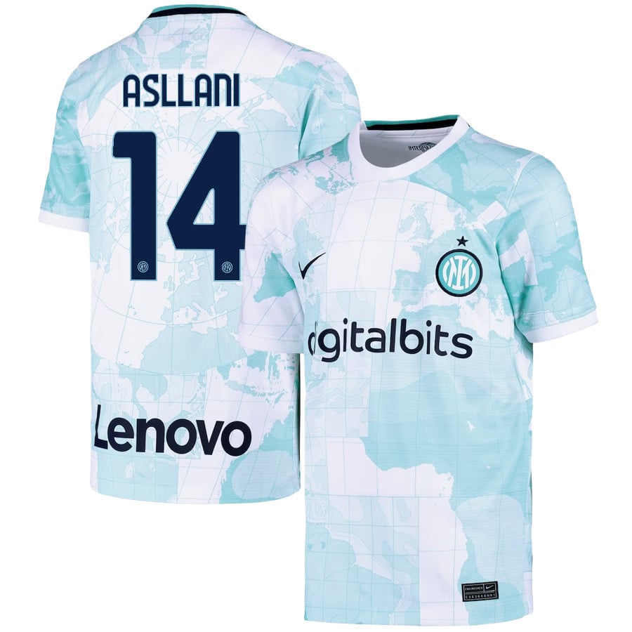 Kristjan Asllani 14 Inter Milan 2022/23 Away Jersey – Youth, Light Green
