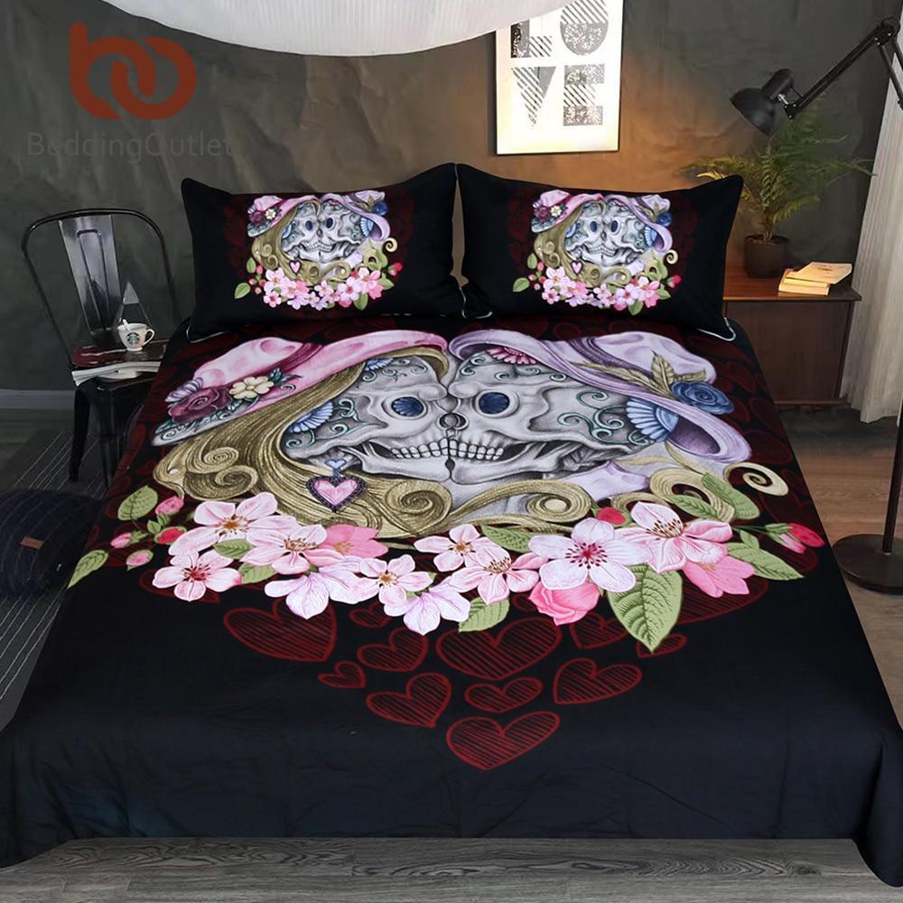 Kull Couples Queen Boy Girls Gothic Black Pink Flowers Love Et 3D Customized Duvet Cover Bedding Set