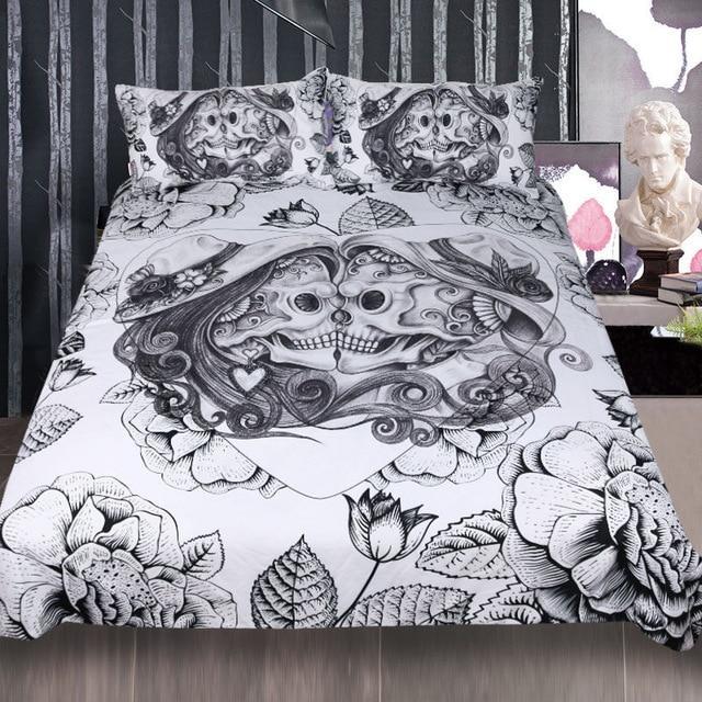 Kull King Top Rated Boy Gothic Couples Vintage Floral Double Love 3D Customized Duvet Cover Bedding Set
