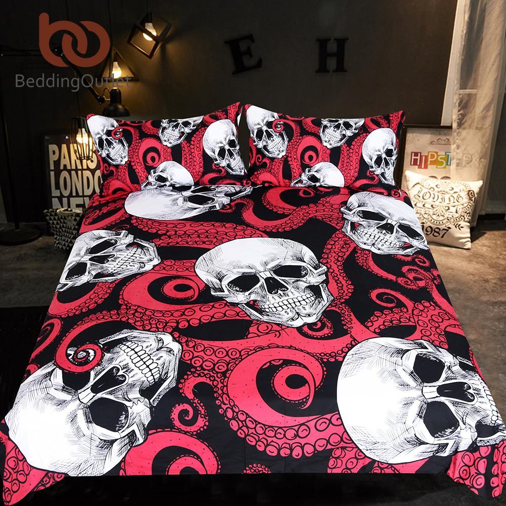 Kulls Octopus Tentacles Hand Et Gothic Red And Black Queen3D Customized Duvet Cover Bedding Set