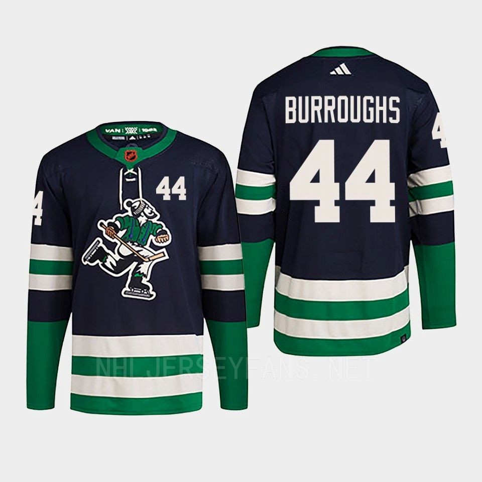 Kyle Burroughs 44 Reverse Retro 2.0 2022 Vancouver Canucks Navy Stitched Jersey Primegreen