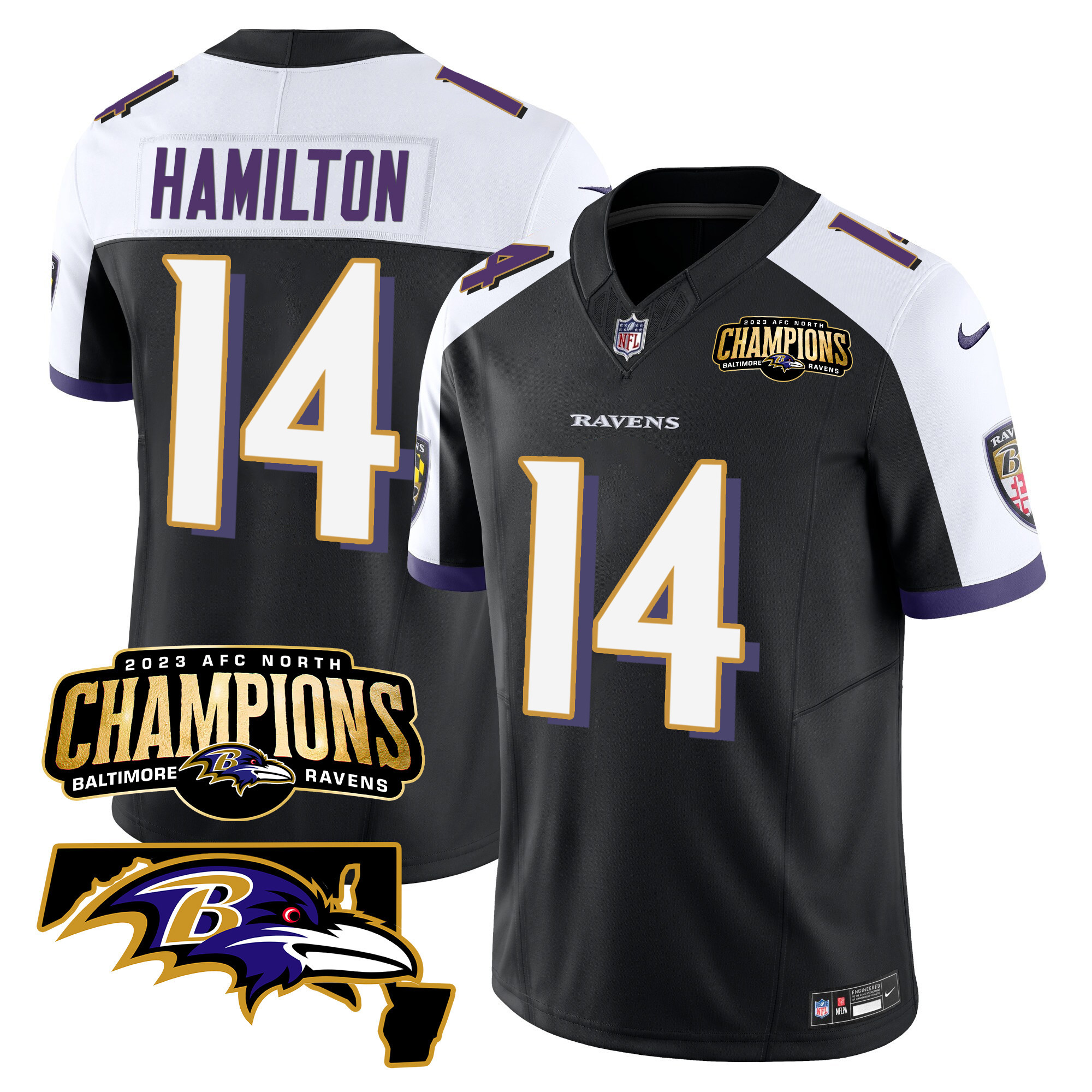Kyle Hamilton Men's Baltimore Ravens 2023 Afc North Champions Maryland Patch Vapor Black Alternate Jersey All Stitched