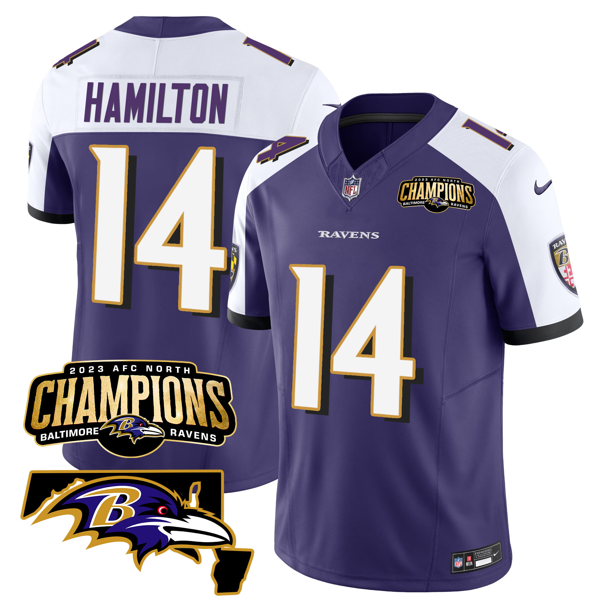 Kyle Hamilton Men's Baltimore Ravens 2023 Afc North Champions Maryland Patch Vapor Purple Alternate Jersey All Stitched