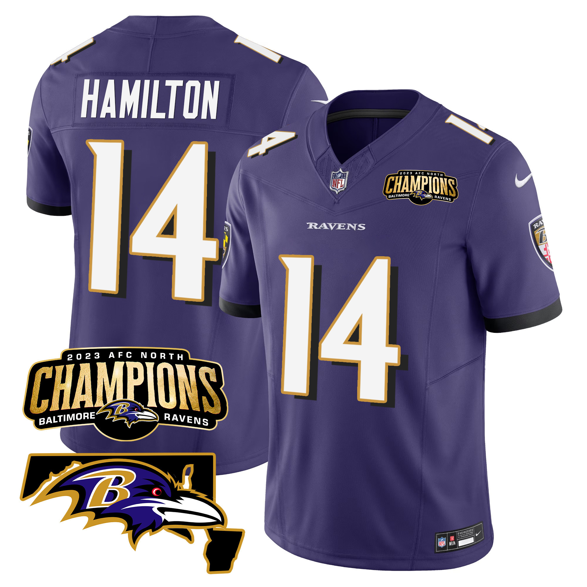 Kyle Hamilton Men's Baltimore Ravens 2023 Afc North Champions Maryland Patch Vapor Purple Jersey All Stitched
