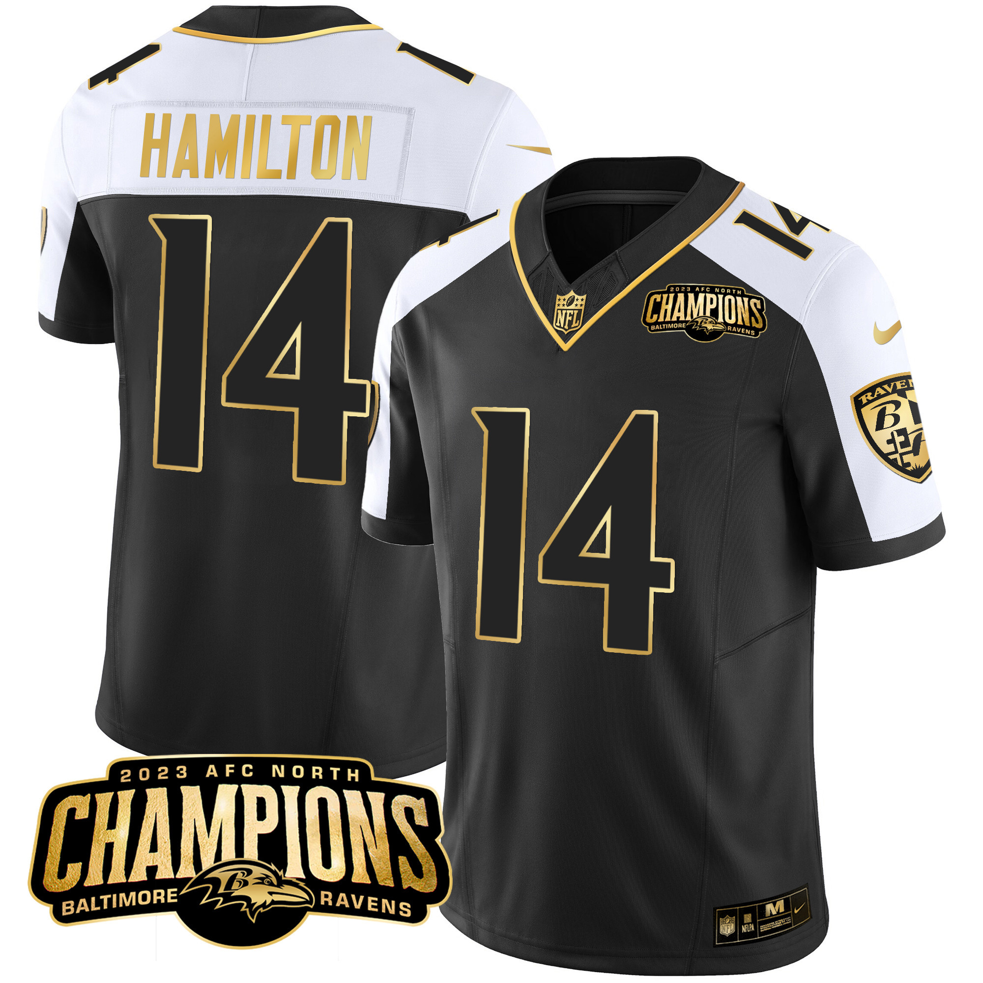 Kyle Hamilton Men's Baltimore Ravens 2023 Afc North Champions Patch Gold Vapor Alternate Jersey All Stitched