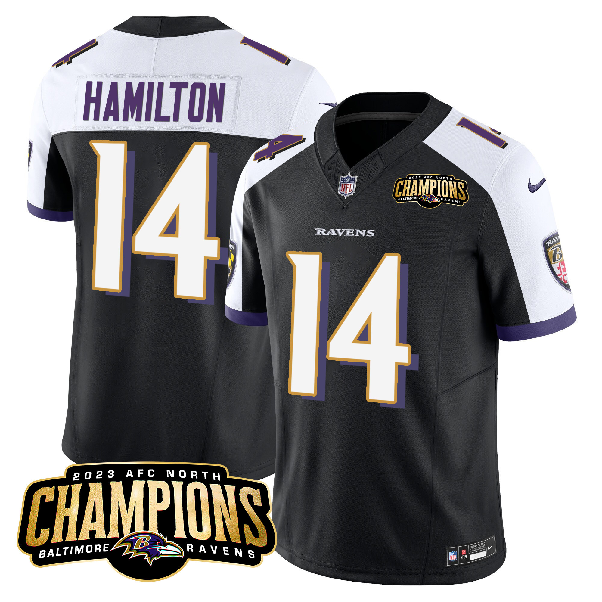 Kyle Hamilton Men's Baltimore Ravens 2023 Afc North Champions Patch Vapor Limited Black Alternate Jersey All Stitched