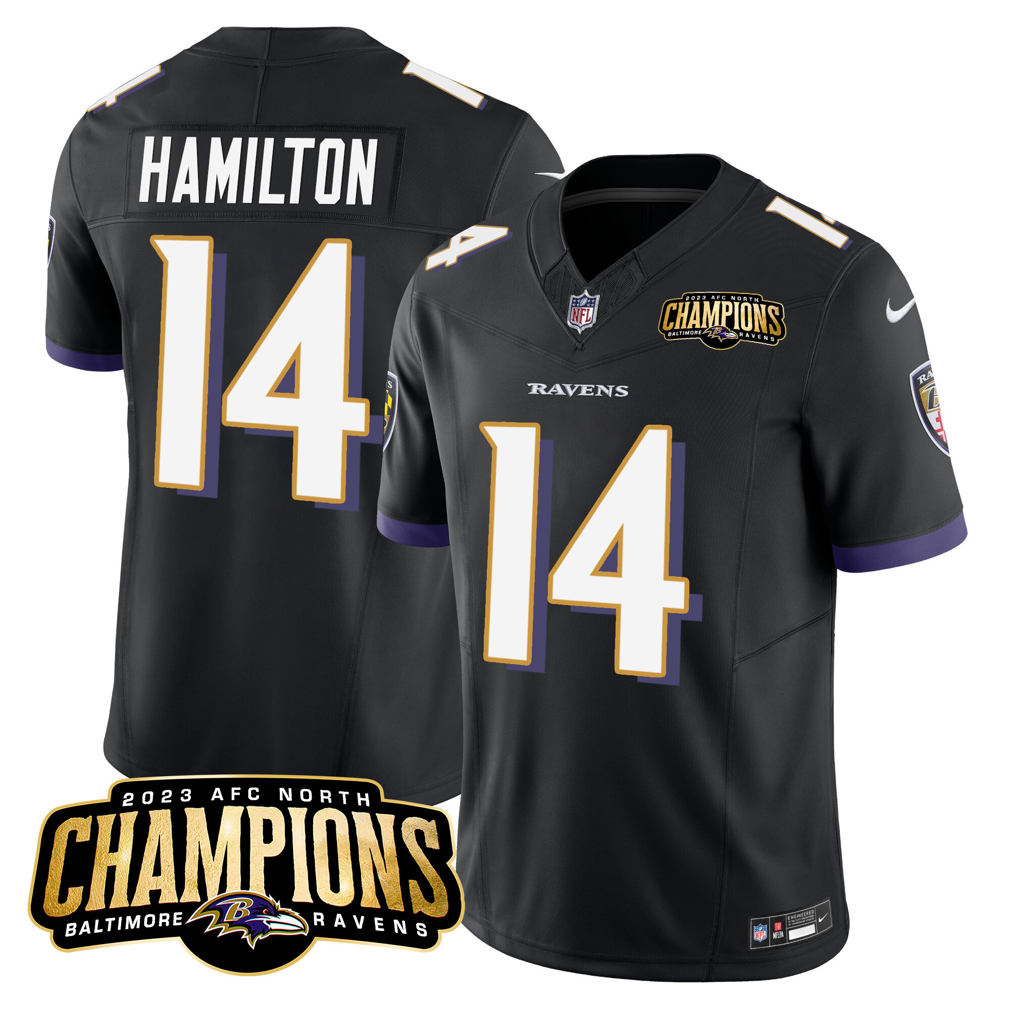 Kyle Hamilton Men's Baltimore Ravens 2023 Afc North Champions Patch Vapor Limited Black Jersey All Stitched