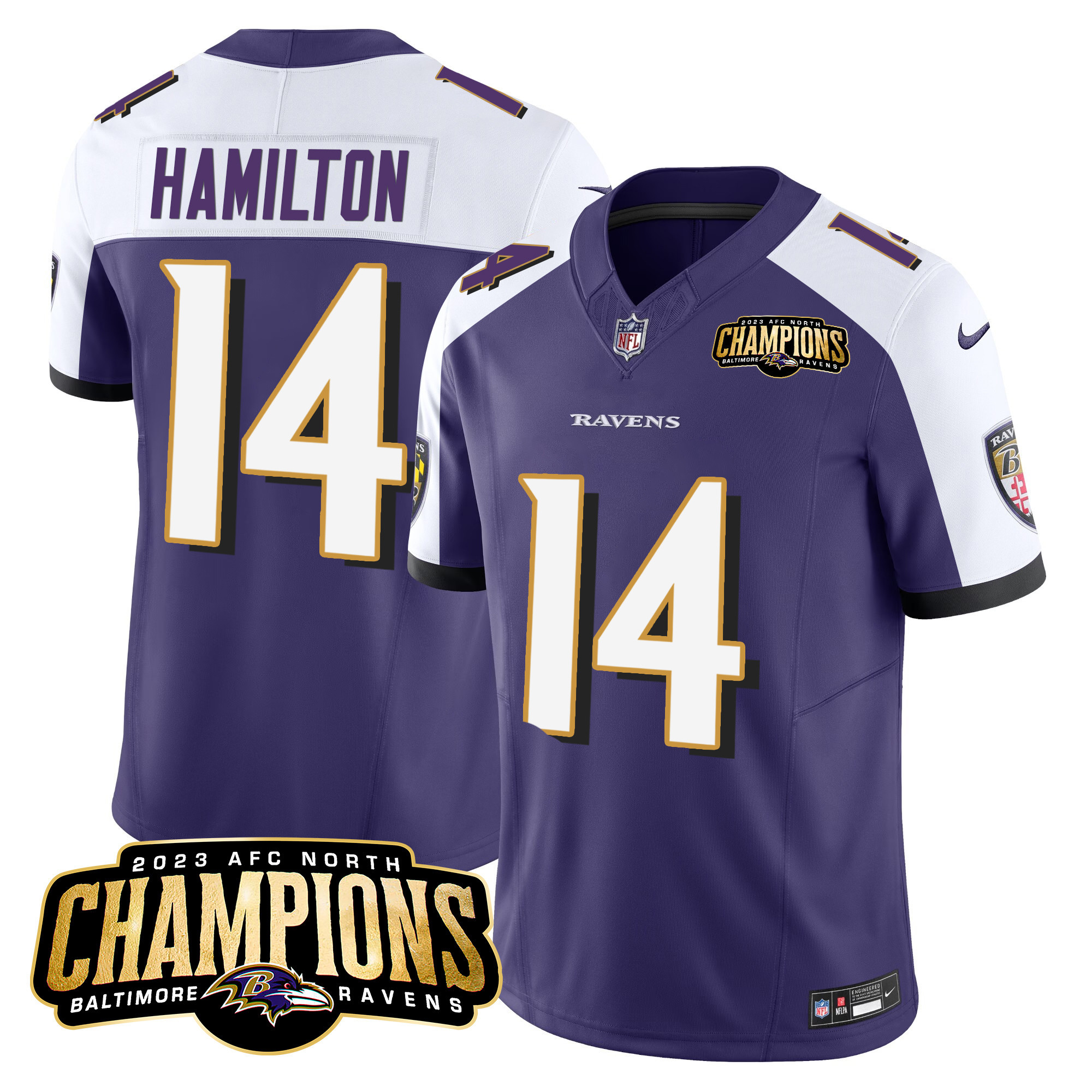 Kyle Hamilton Men's Baltimore Ravens 2023 Afc North Champions Patch Vapor Limited Purple Alternate Jersey All Stitched