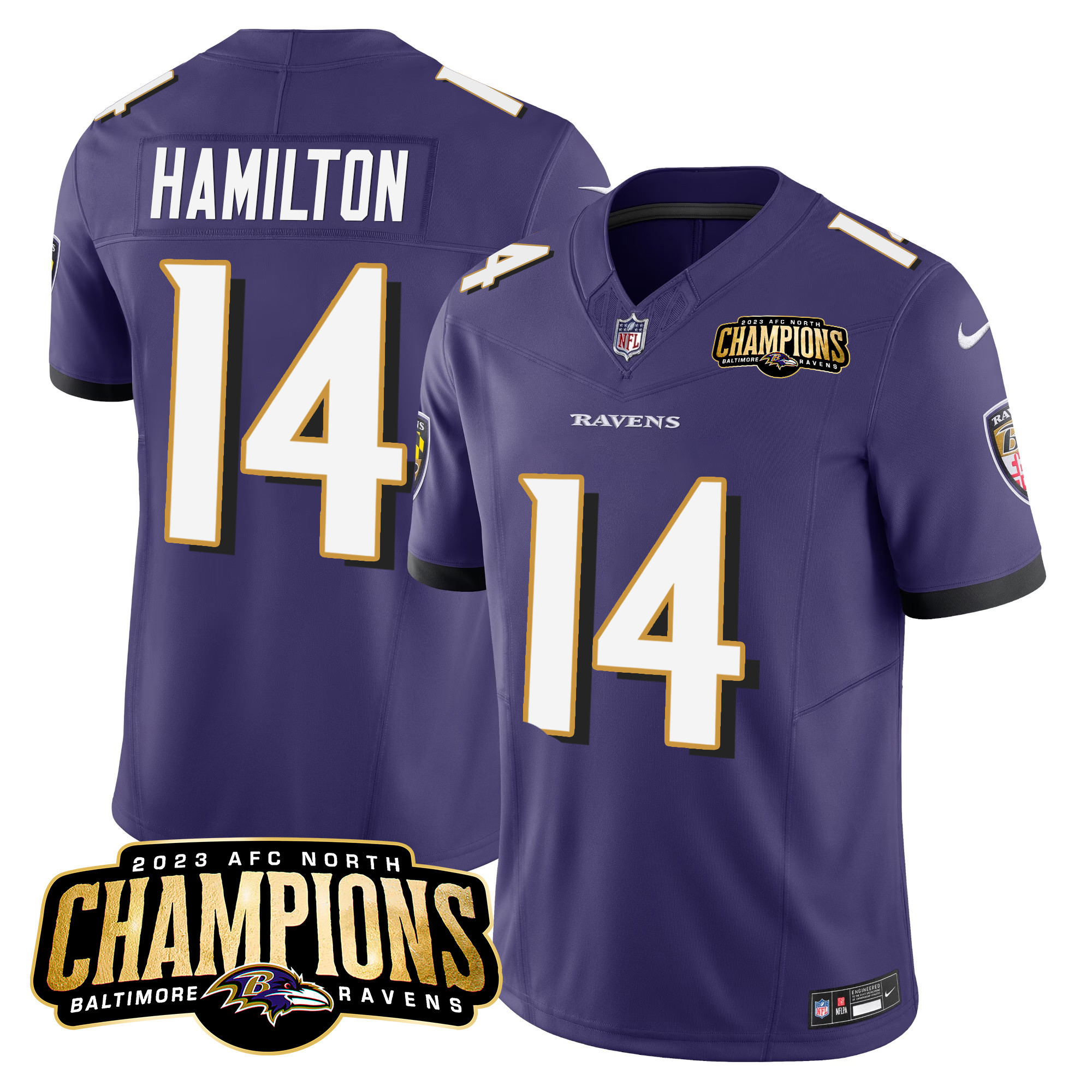 Kyle Hamilton Men's Baltimore Ravens 2023 Afc North Champions Patch Vapor Limited Purple Jersey All Stitched