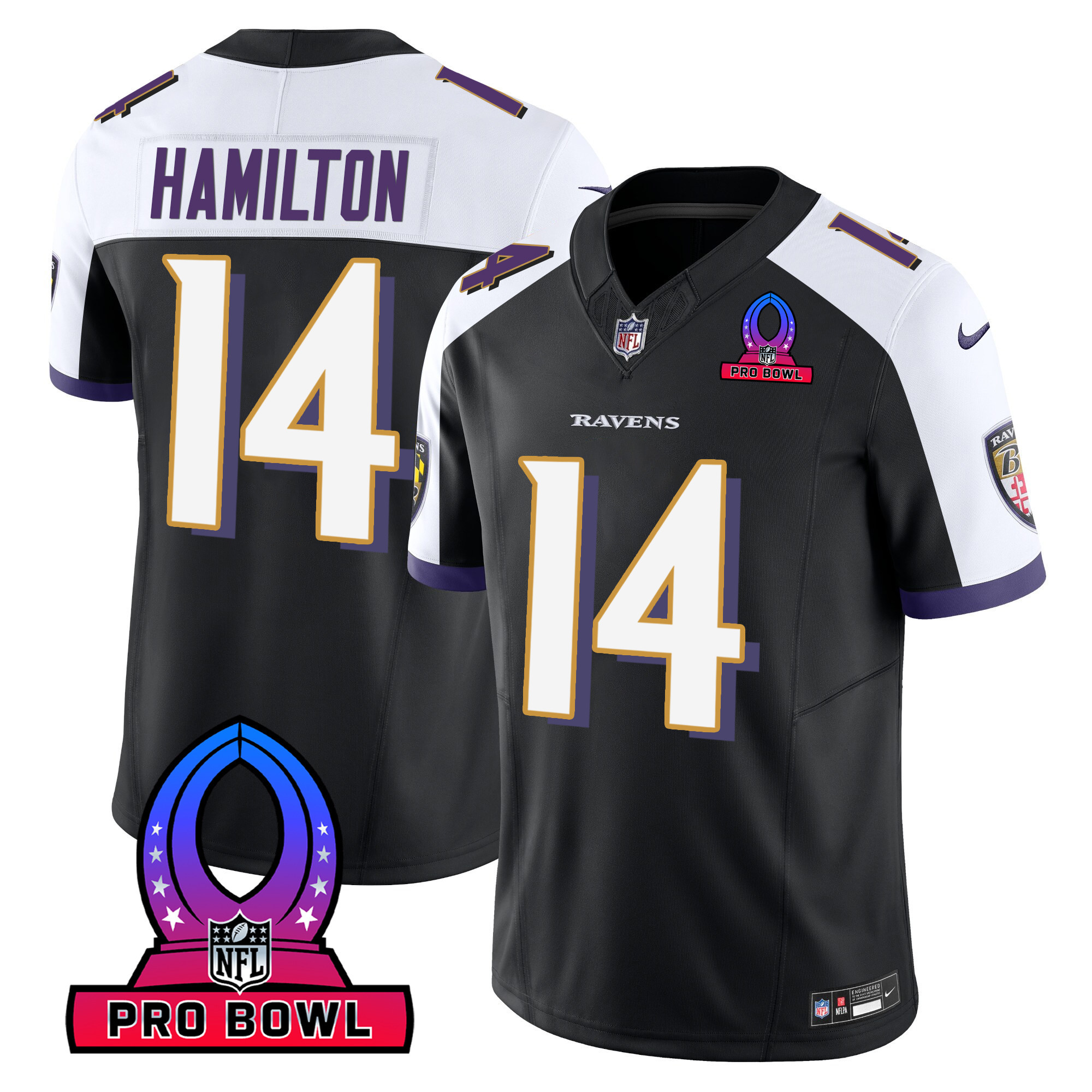 Kyle Hamilton Men's Baltimore Ravens 2024 Pro Bowl Patch Vapor Black Alternate Jersey All Stitched