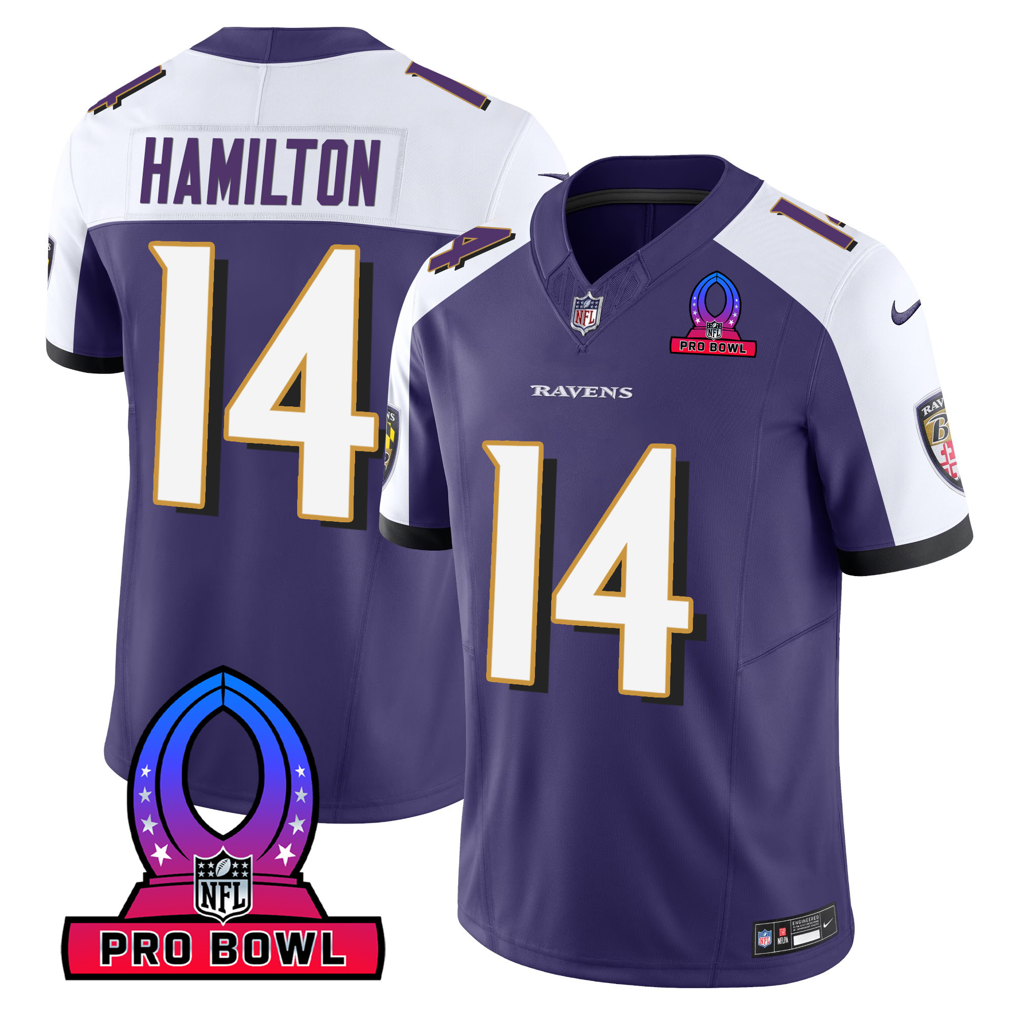 Kyle Hamilton Men's Baltimore Ravens 2024 Pro Bowl Patch Vapor Purple Alternate Jersey All Stitched