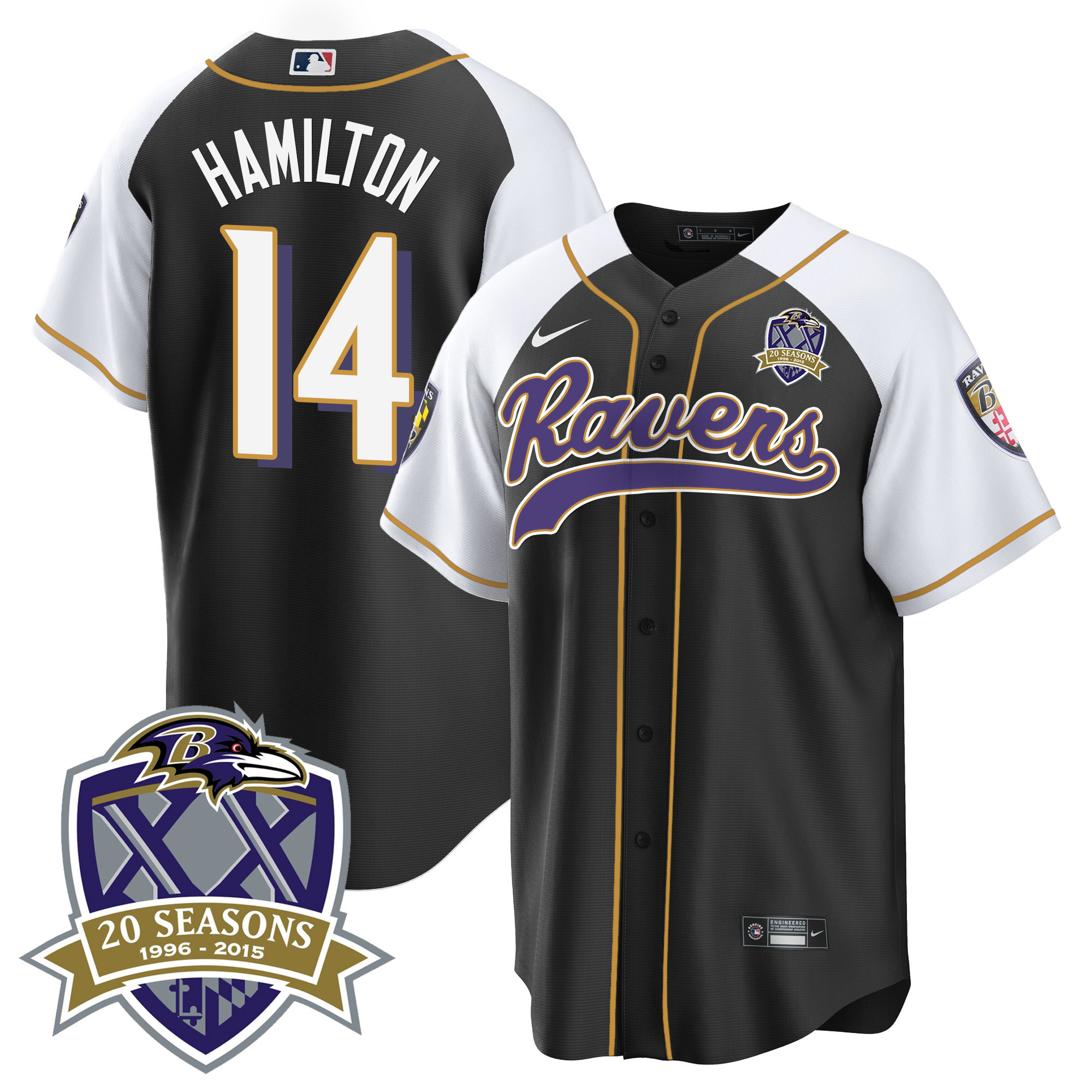Kyle Hamilton Men's Baltimore Ravens 20Th Season Patch Baseball Black Alternate Jersey All Stitched